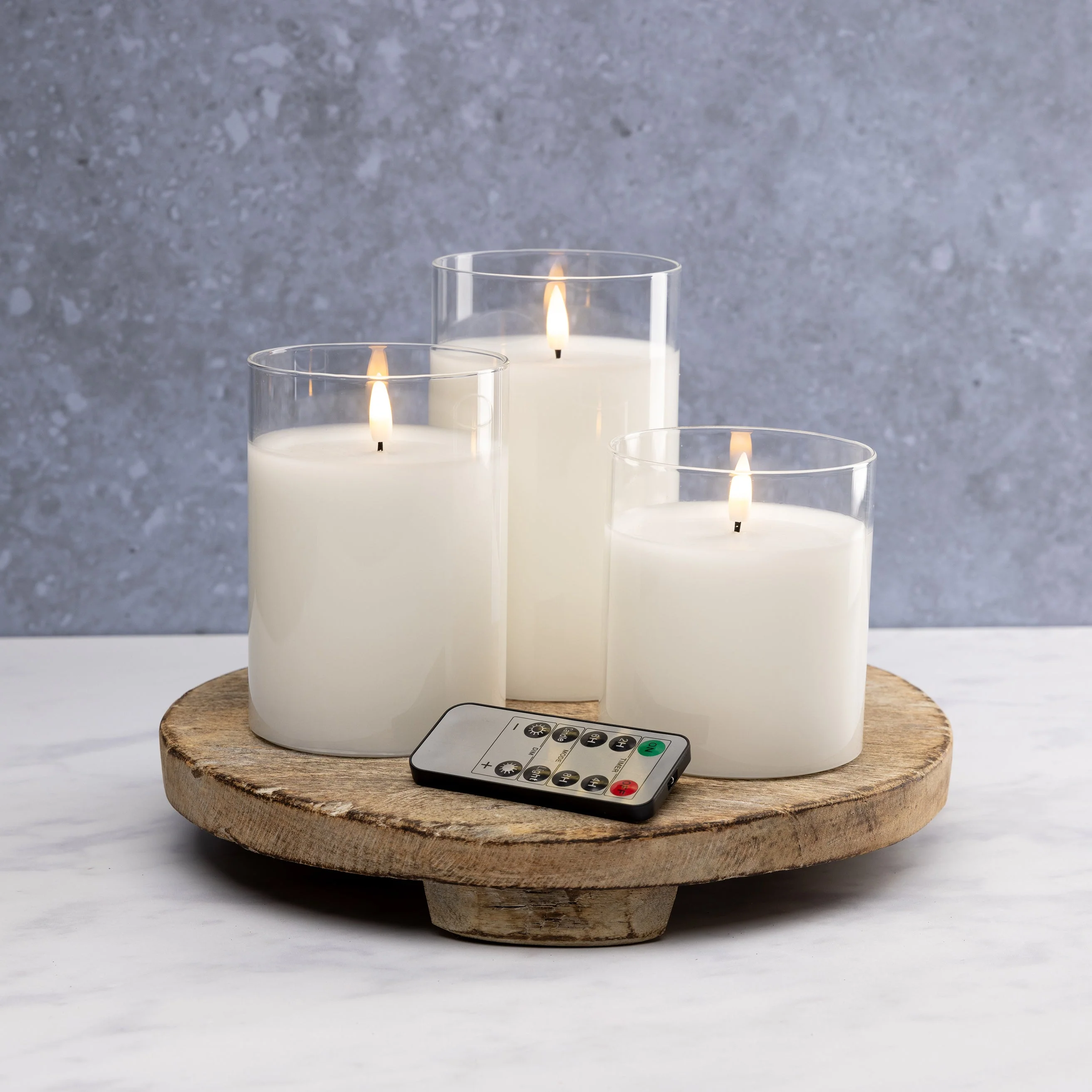 Flameless LED Hurricane Glass Candles - White  - Set of 3 with Remote and Timer - Image 2