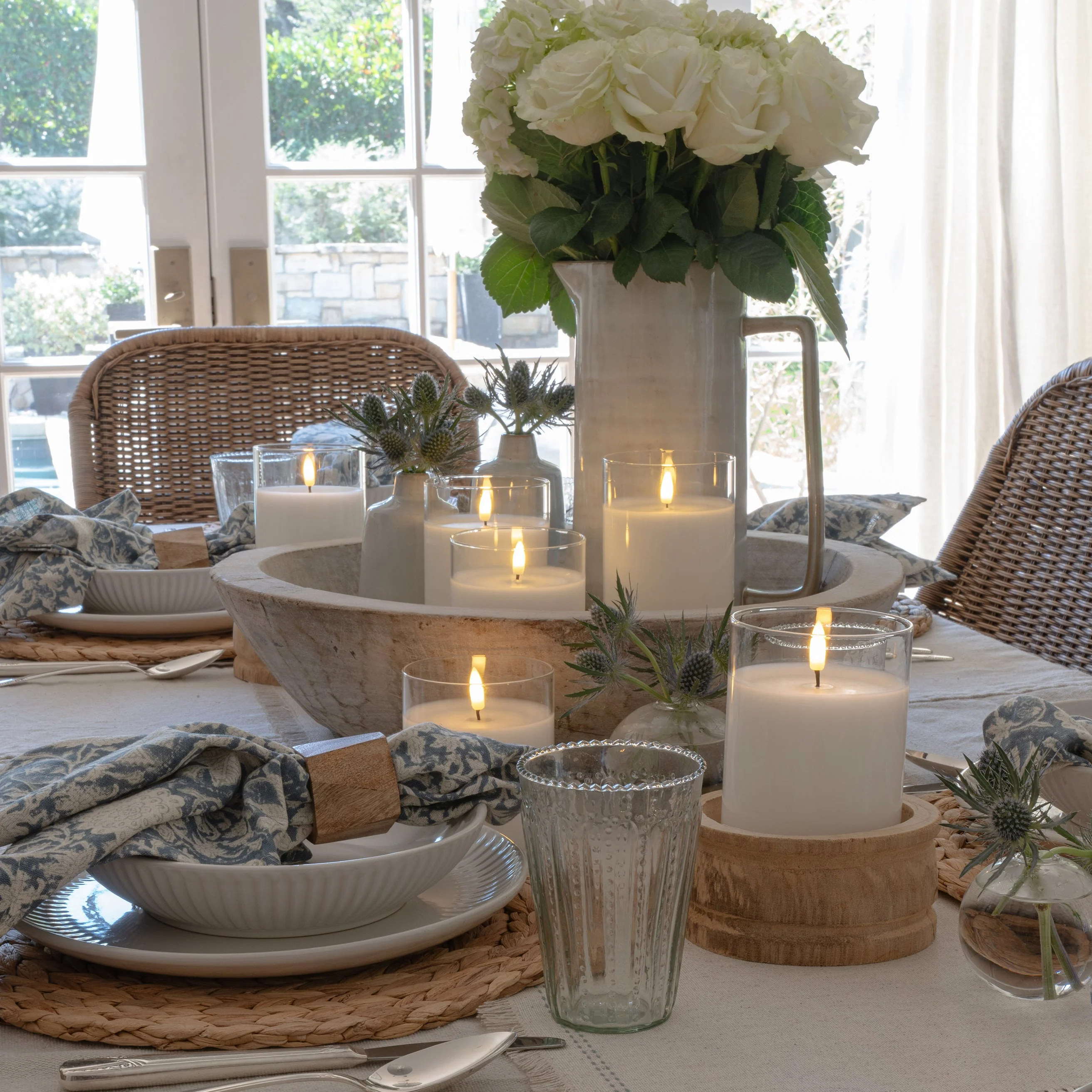 Flameless LED Hurricane Glass Candles - White  - Set of 3 with Remote and Timer - Image 5