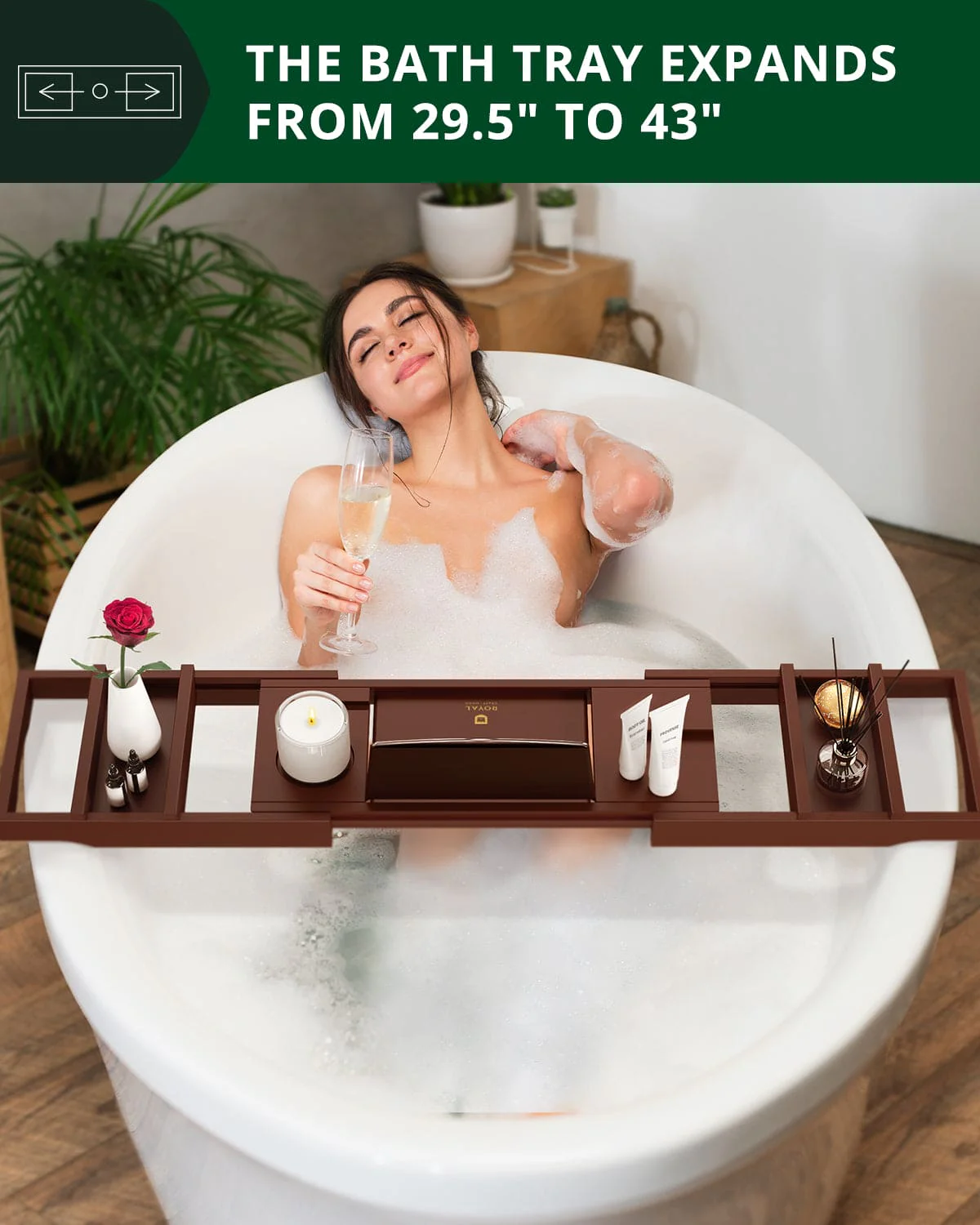 Foldable Bathtub Caddy Tray, Brown - Image 4