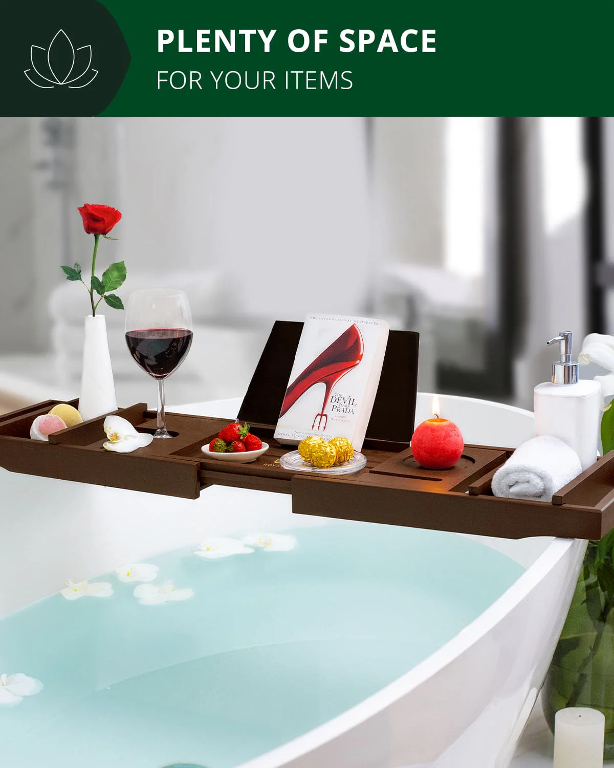 Foldable Bathtub Caddy Tray, Brown - Image 5