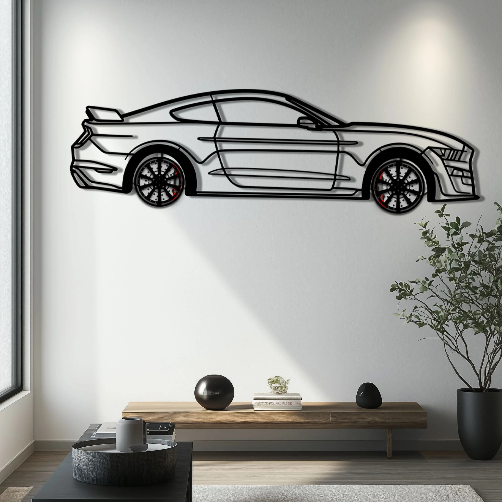 Ford Mustang Shelby GT500 Metal Car Wall Art with Rotating Wheels - Modern Muscle Silhouette Decor - Interactive Automotive Wall Art - KAFMEKA140 - Image 6