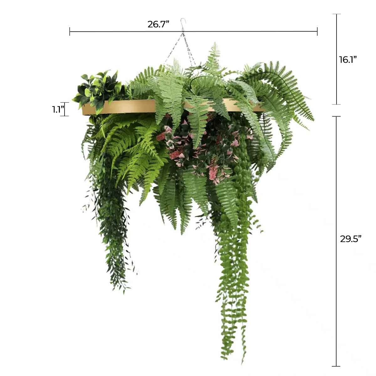 Gold Framed Roof Hanging Disc With Draping Life-Like Plants 23.6" - Image 2