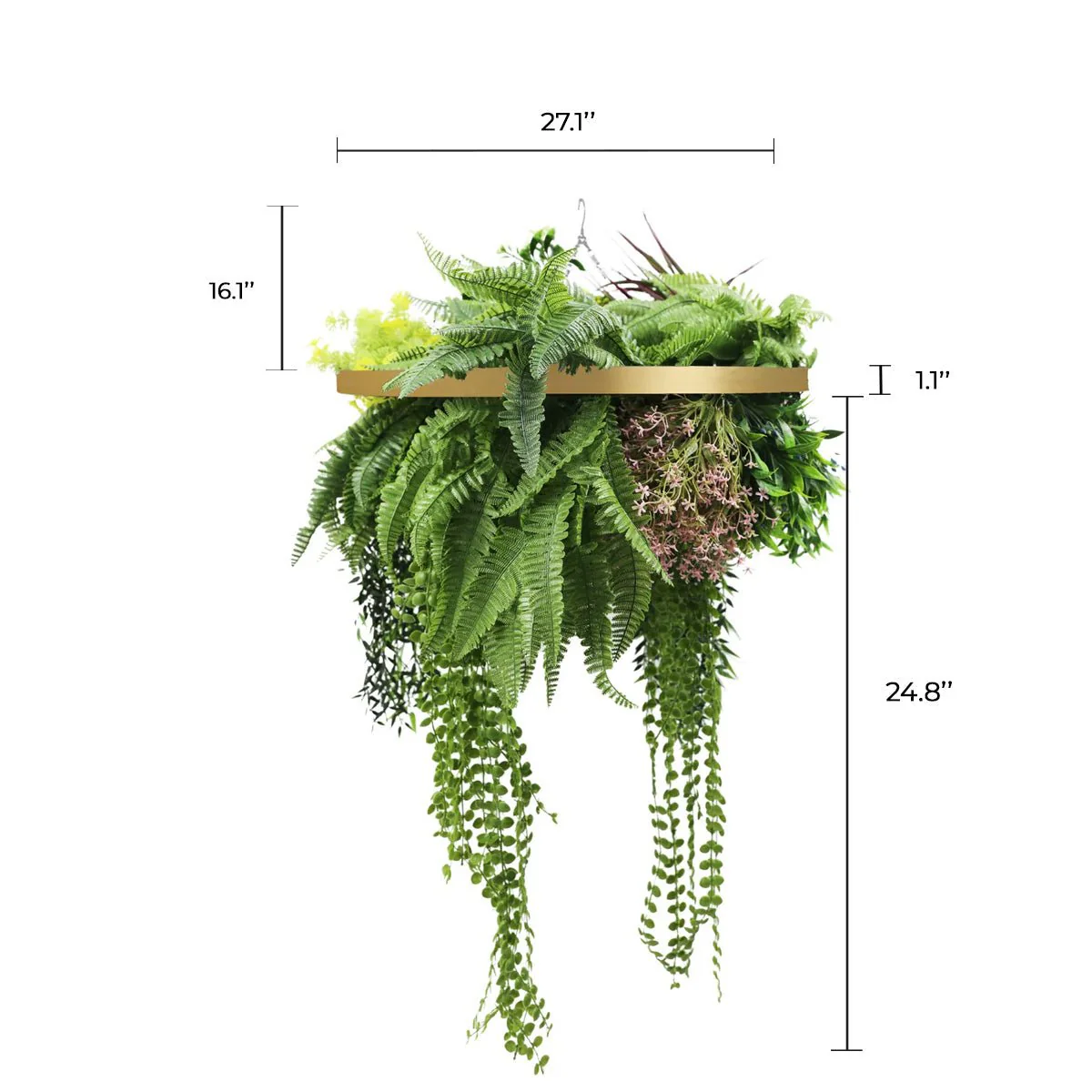 Gold Framed Roof Hanging Disc With Tropical Foliage Mix and Draping Stems UV Resistant Medium - Image 2