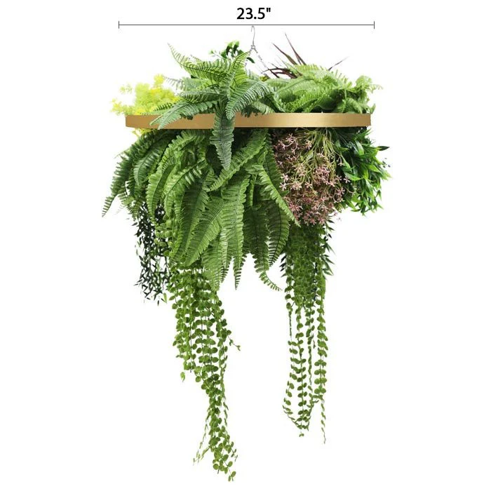 Gold Framed Roof Hanging Disc With Tropical Foliage Mix and Draping Stems UV Resistant Medium - Image 3