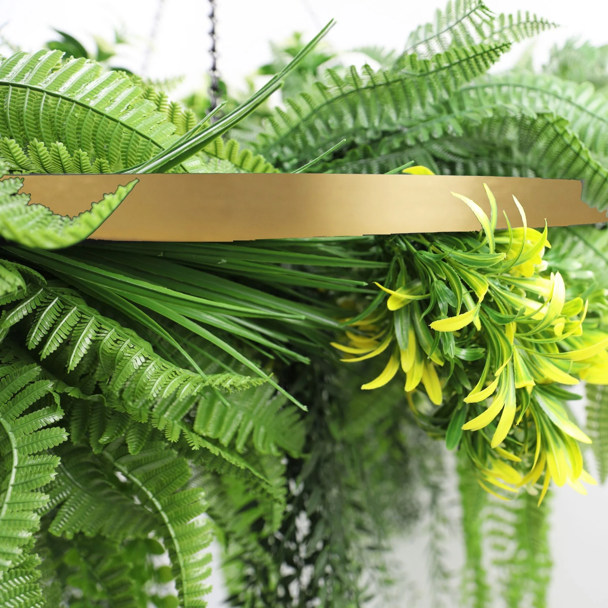 Gold Framed Roof Hanging Disc With Tropical Foliage Mix and Draping Stems UV Resistant Medium - Image 5