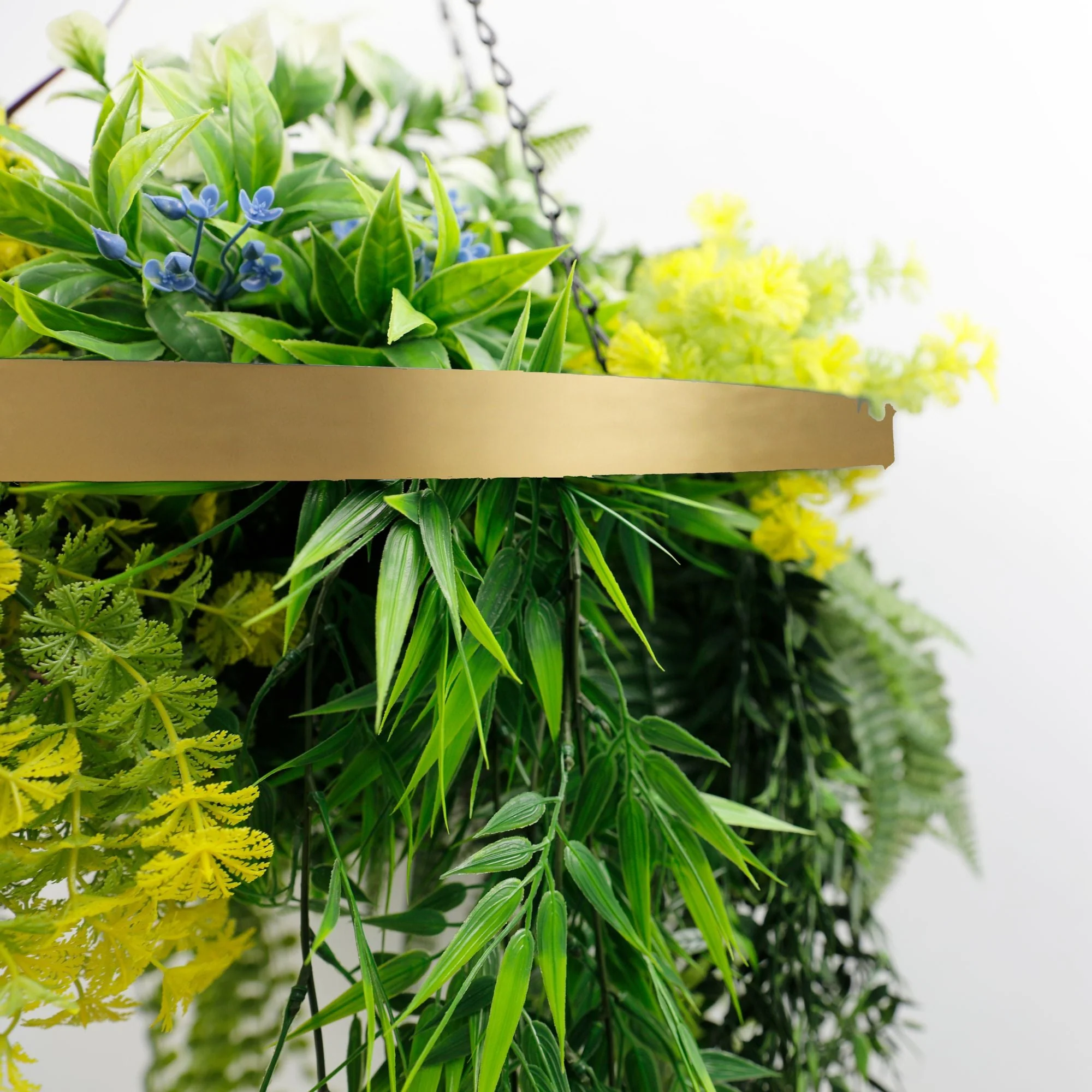 Gold Framed Roof Hanging Disc With Tropical Foliage Mix and Draping Stems UV Resistant Medium - Image 6