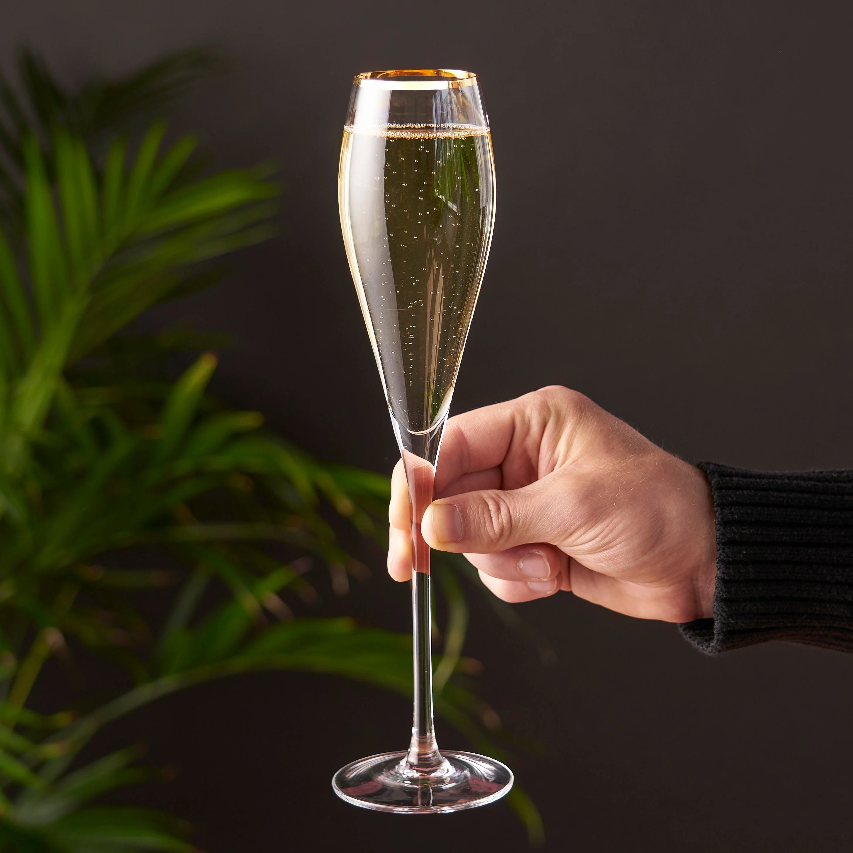 Gold-Rimmed Crystal Champagne Flutes Set of 2 - Image 2