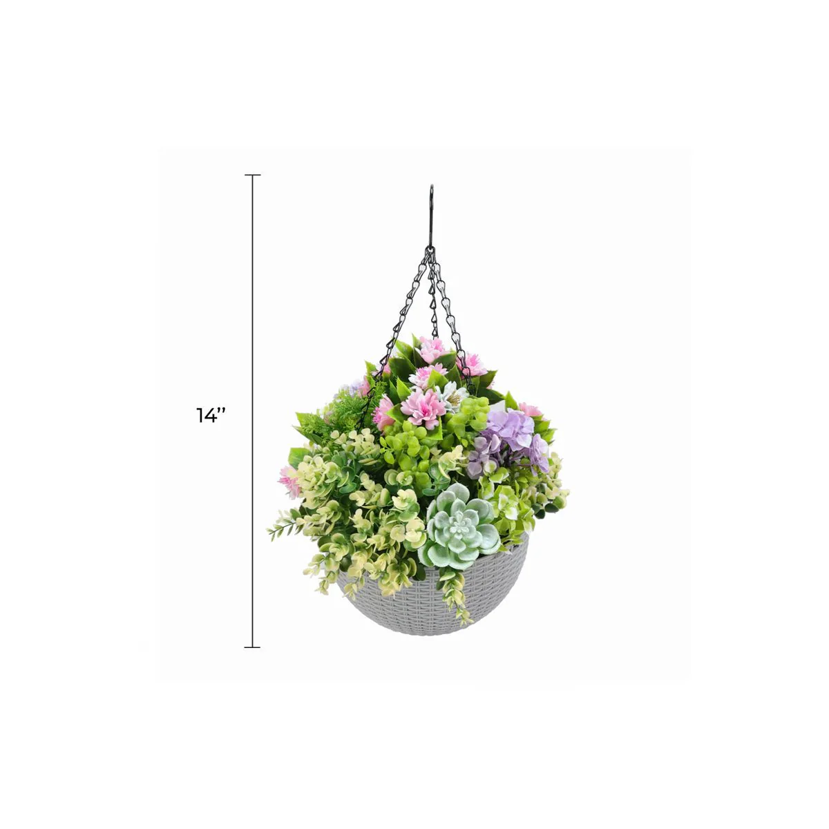 Hanging Artificial Succulent Basket 14" UV Resistant - Image 2