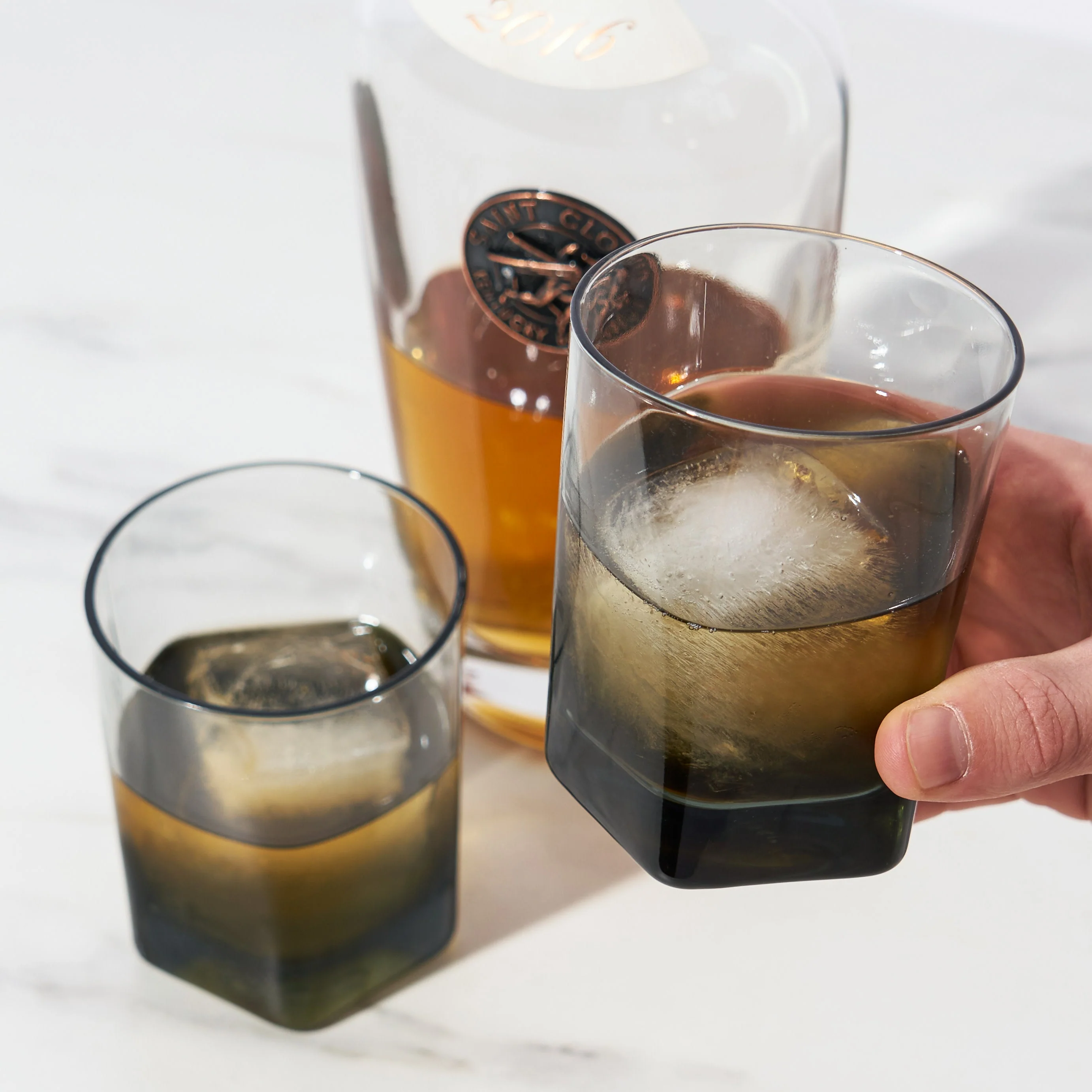 Hexagonal Crystal Double Old Fashioned Glasses in Smoke - Image 3