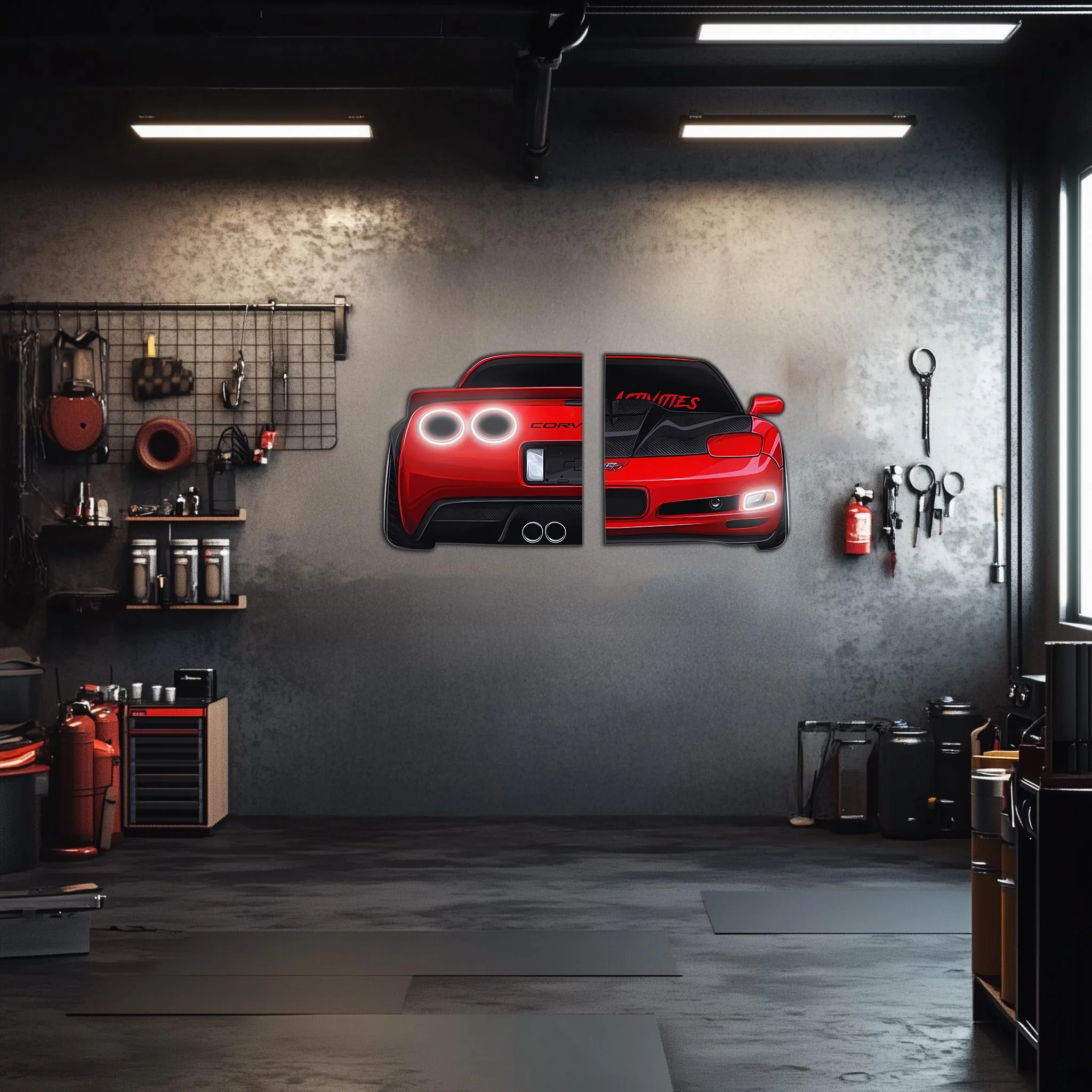 Large Two-Piece Sports Car Wall Art - Neon Racing Car Decor for Garage & Man Cave - Automotive Gift for Car Enthusiasts - Free Shipping - Image 3