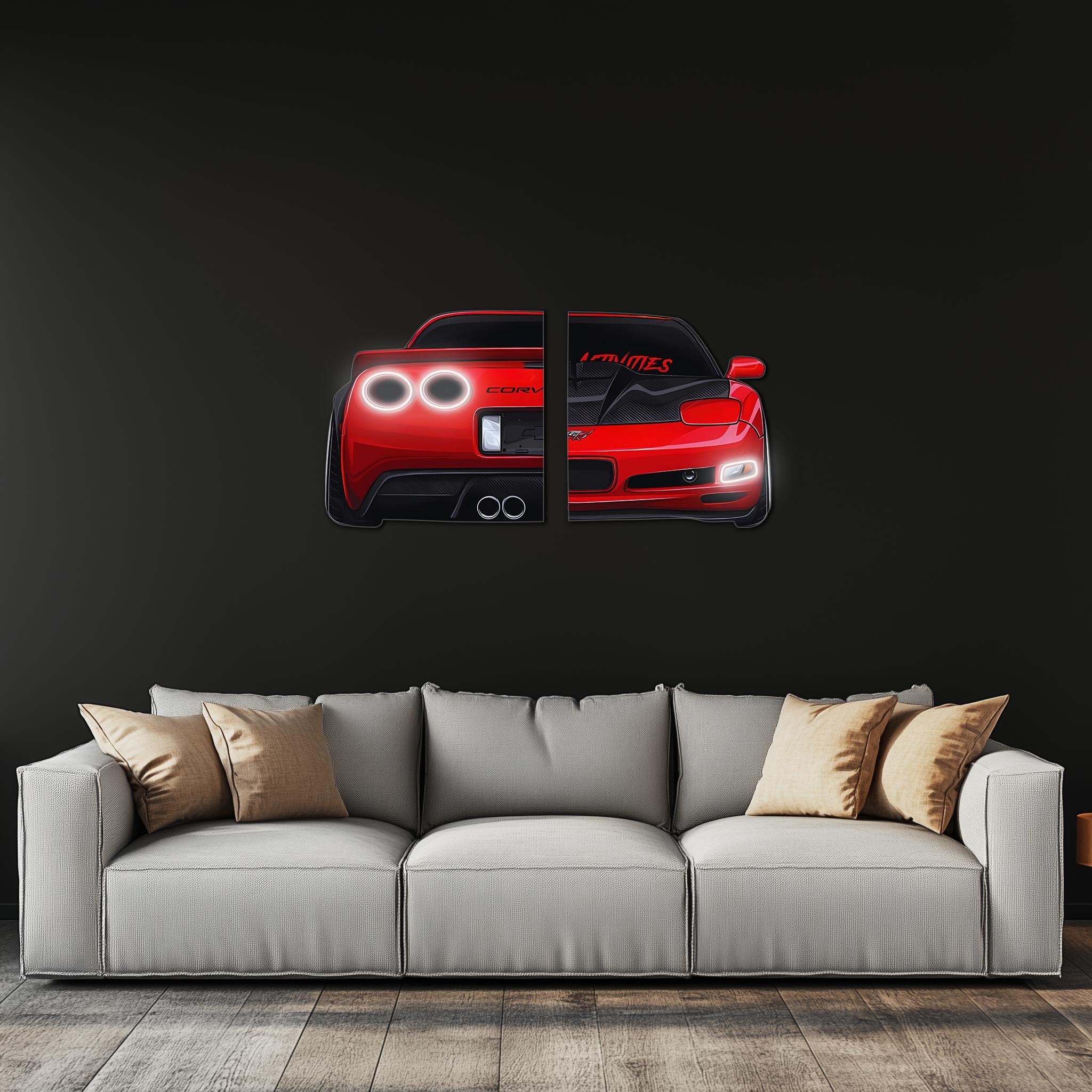 Large Two-Piece Sports Car Wall Art - Neon Racing Car Decor for Garage & Man Cave - Automotive Gift for Car Enthusiasts - Free Shipping - Image 5