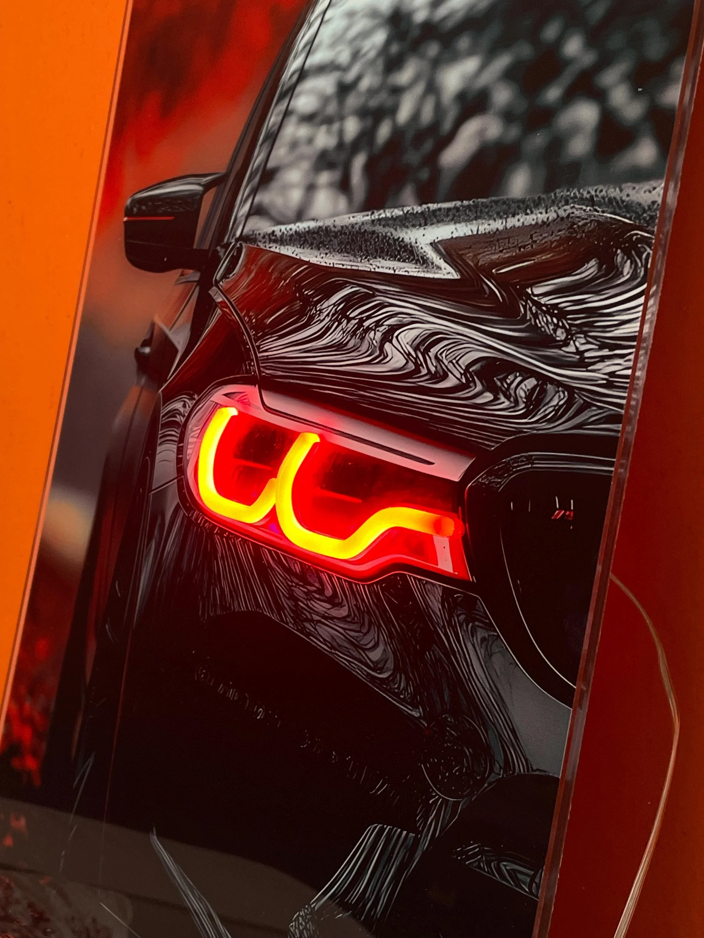 LED Car Wall Art – Modern Acrylic Poster with Neon Light Effect – Custom Sizes