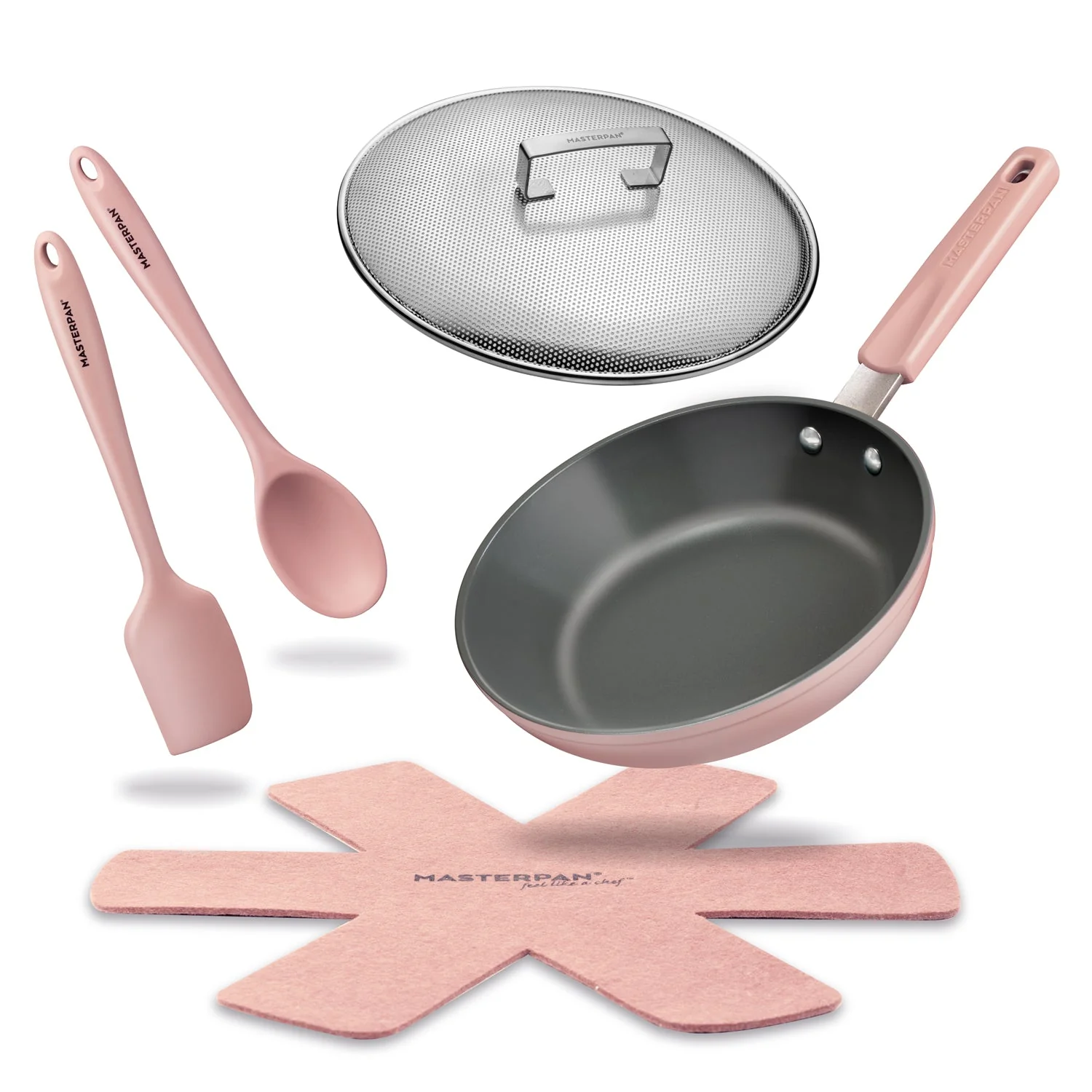 MASTERPAN Ceramic Nonstick Stovetop Oven Frypan & Skillet & Stainless Steel Lid Set, Clay Color 9.5"(24cm)