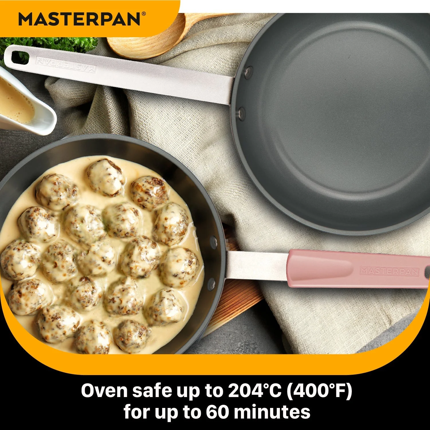 MASTERPAN Ceramic Nonstick Stovetop Oven Frypan & Skillet & Stainless Steel Lid Set, Clay Color 9.5"(24cm) - Image 2