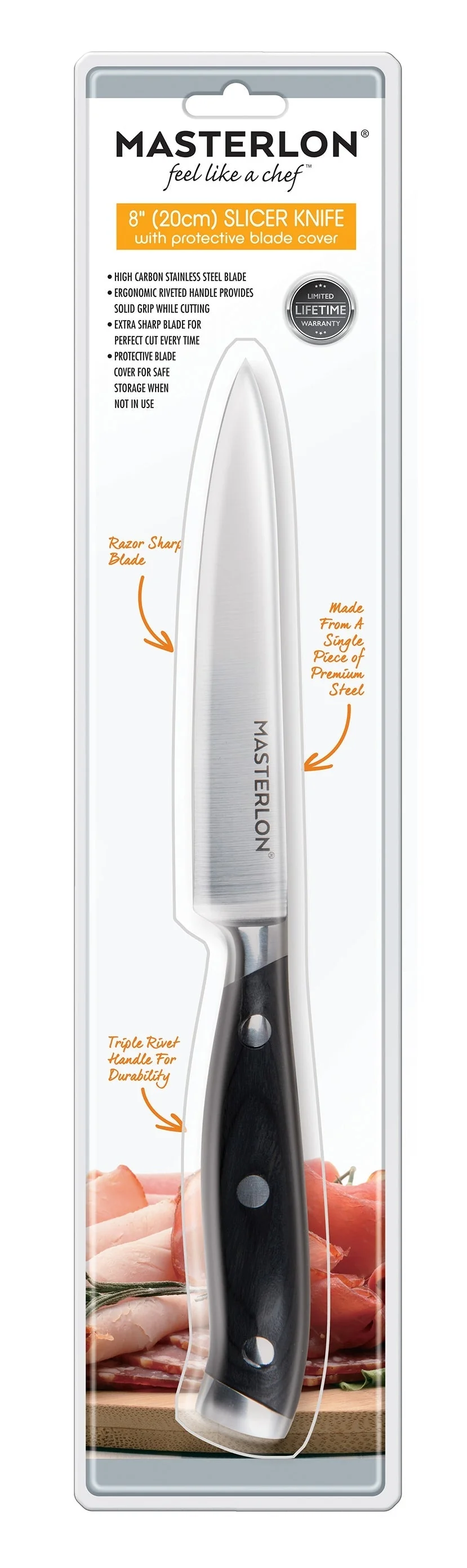 MASTERPAN Essential Chef’s Knife Bundle - 8" Chef’s Knife, 8" Slicer Knife & 7" Santoku Knife - Stainless Steel Blades with Protective Covers - Image 13