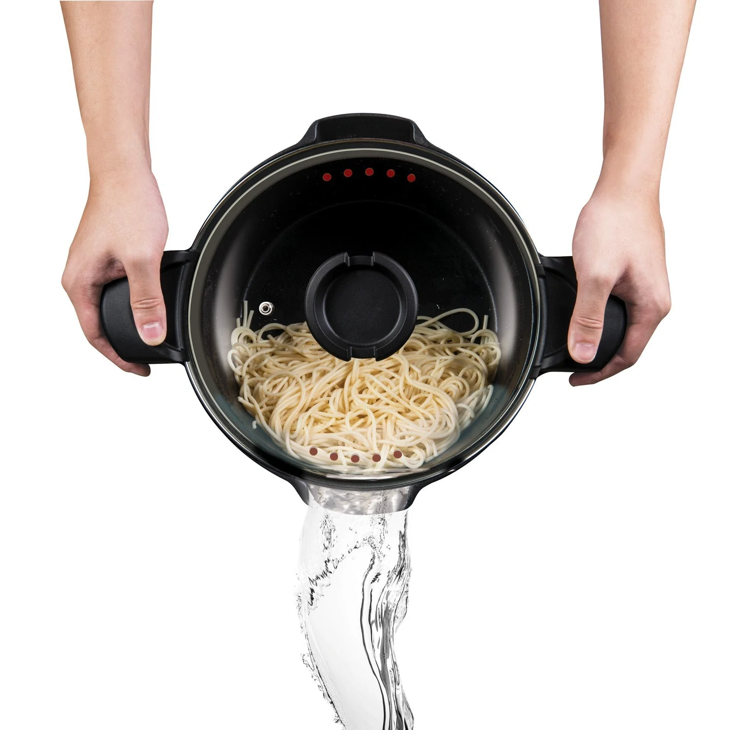 MASTERPAN Nonstick Stock & Pasta Pot With Glass Lid Strainer, 5 QT., 9" (23cm) - Image 2