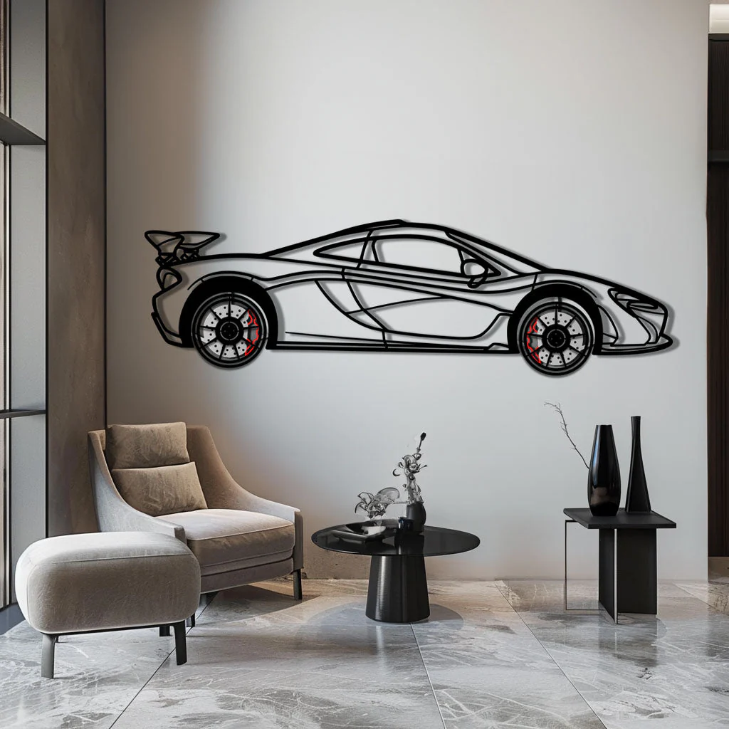 McLaren P1 Metal Car Wall Art with Rotating Wheels - Ultimate Hybrid Hypercar Silhouette - Interactive Automotive Wall Decor - KAFMEKA150 - Image 4
