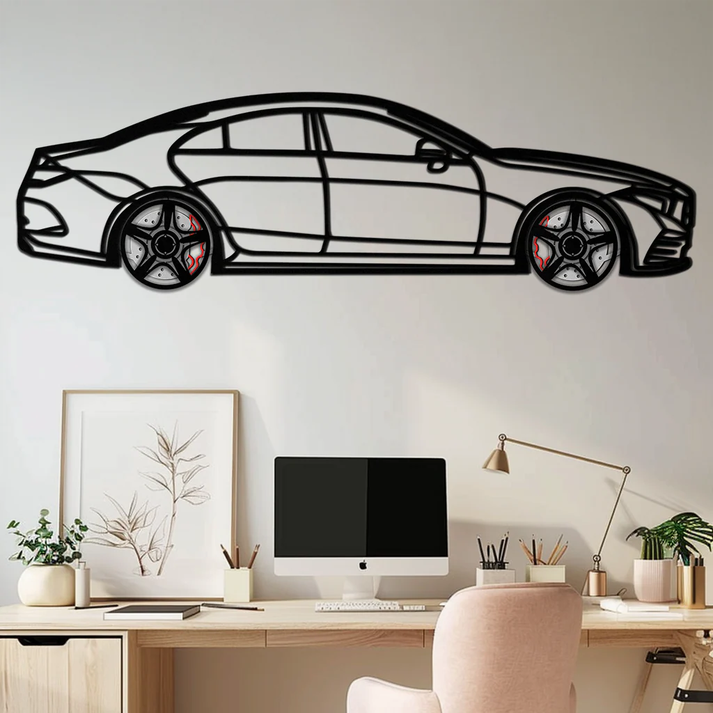 Mercedes CLS Metal Car Wall Art – Rotating Wheels • Luxury Automotive Decor Gift - KAFMEKA077