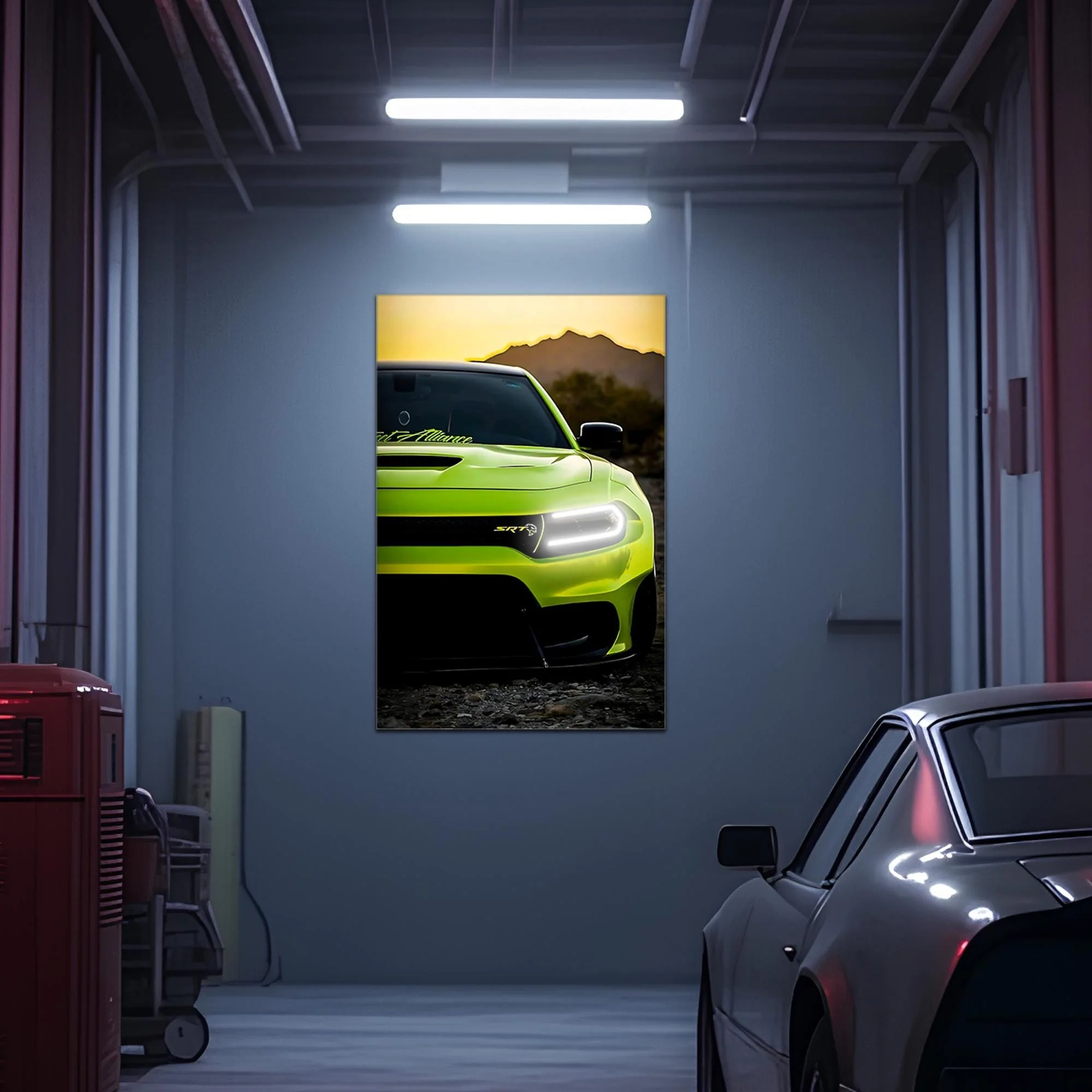 Modern Muscle Car Neon Wall Art - UV Printed LED Plexiglass Sign for Garage, Man Cave & Racing Fans - Adjustable Light and Free Shipping