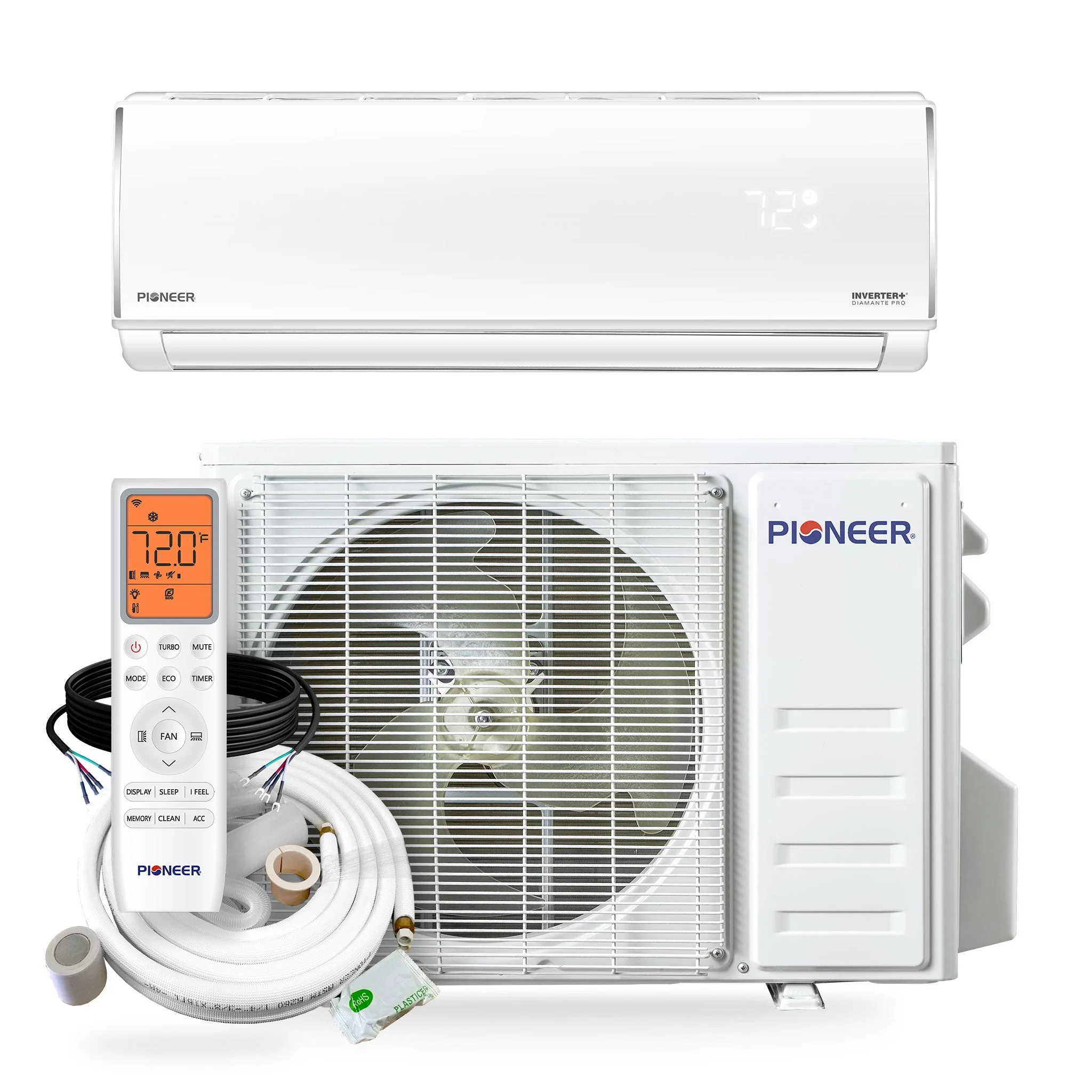 Pioneer® Diamante Pro™ 12,000 BTU 20 SEER2 115V High-Wall Ductless Mini-Split Air Conditioner Inverter Heat Pump with 16 Ft. Kit