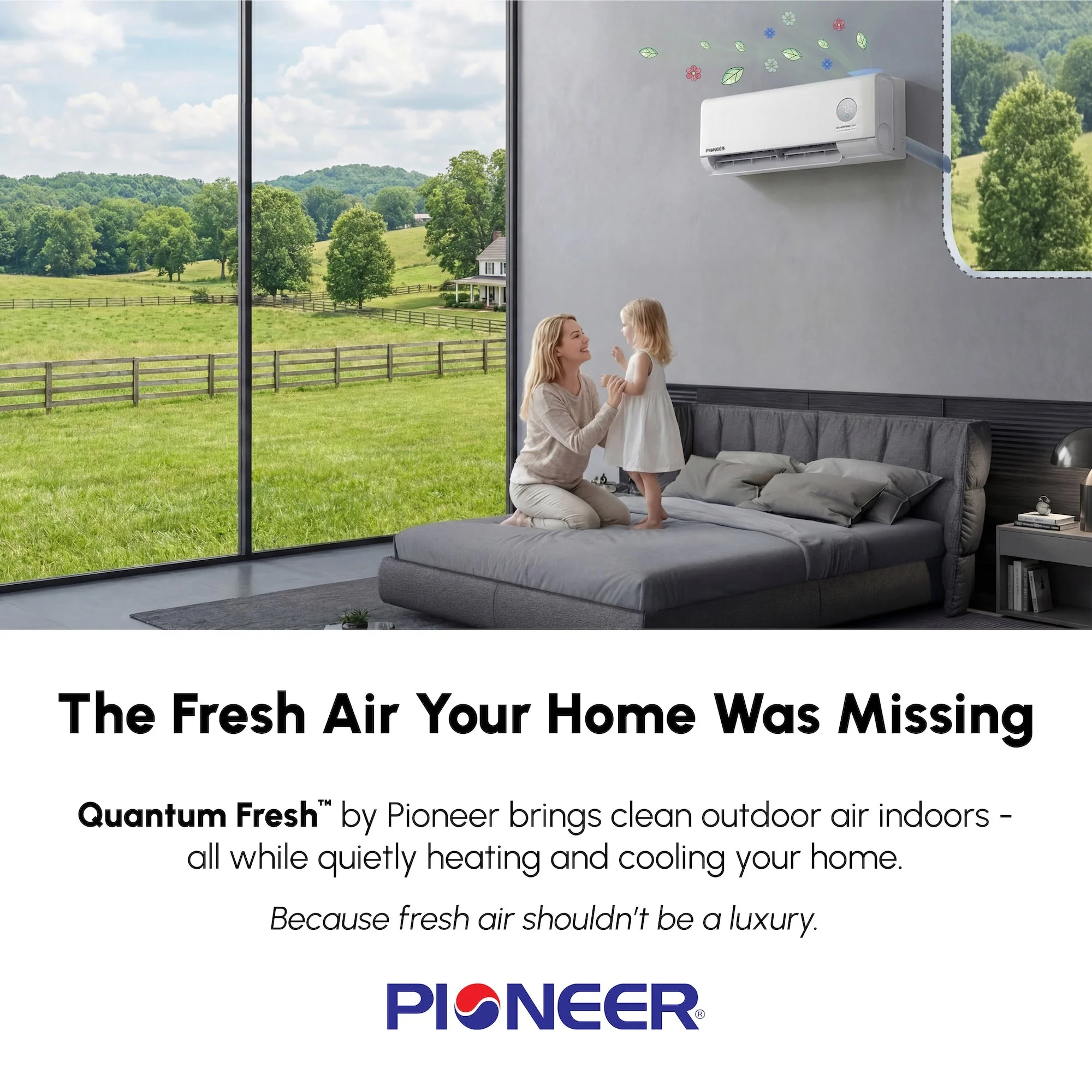 Pioneer® Quantum Fresh™ 12,000 BTU 24 SEER2 High-Wall Ductless Mini-Split Fresh Air Conditioner Inverter Heat Pump Full Set - Image 2