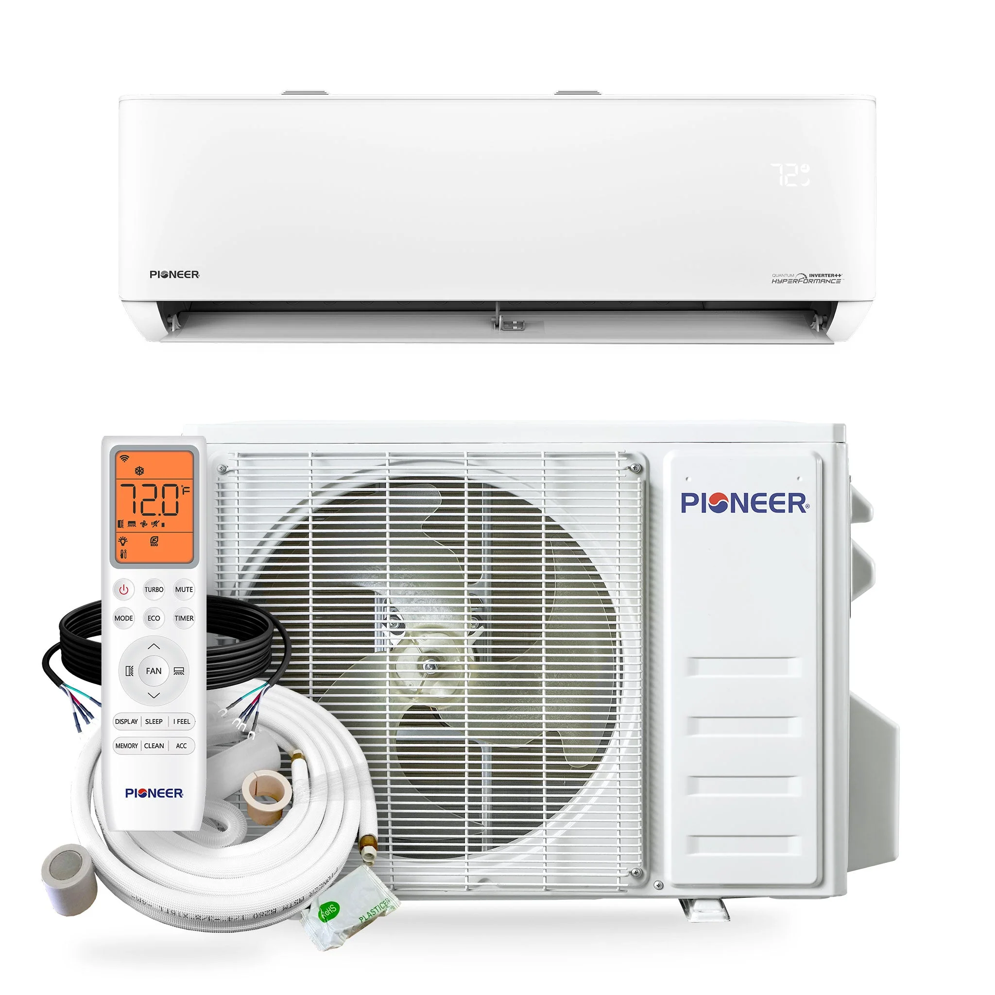 Pioneer® Quantum Hyperformance™ 24,000 BTU 22.5 SEER2 230V High-Wall Ductless Energy-Star Mini-Split Air Conditioner Inverter Hyper Heat Pump Full Set