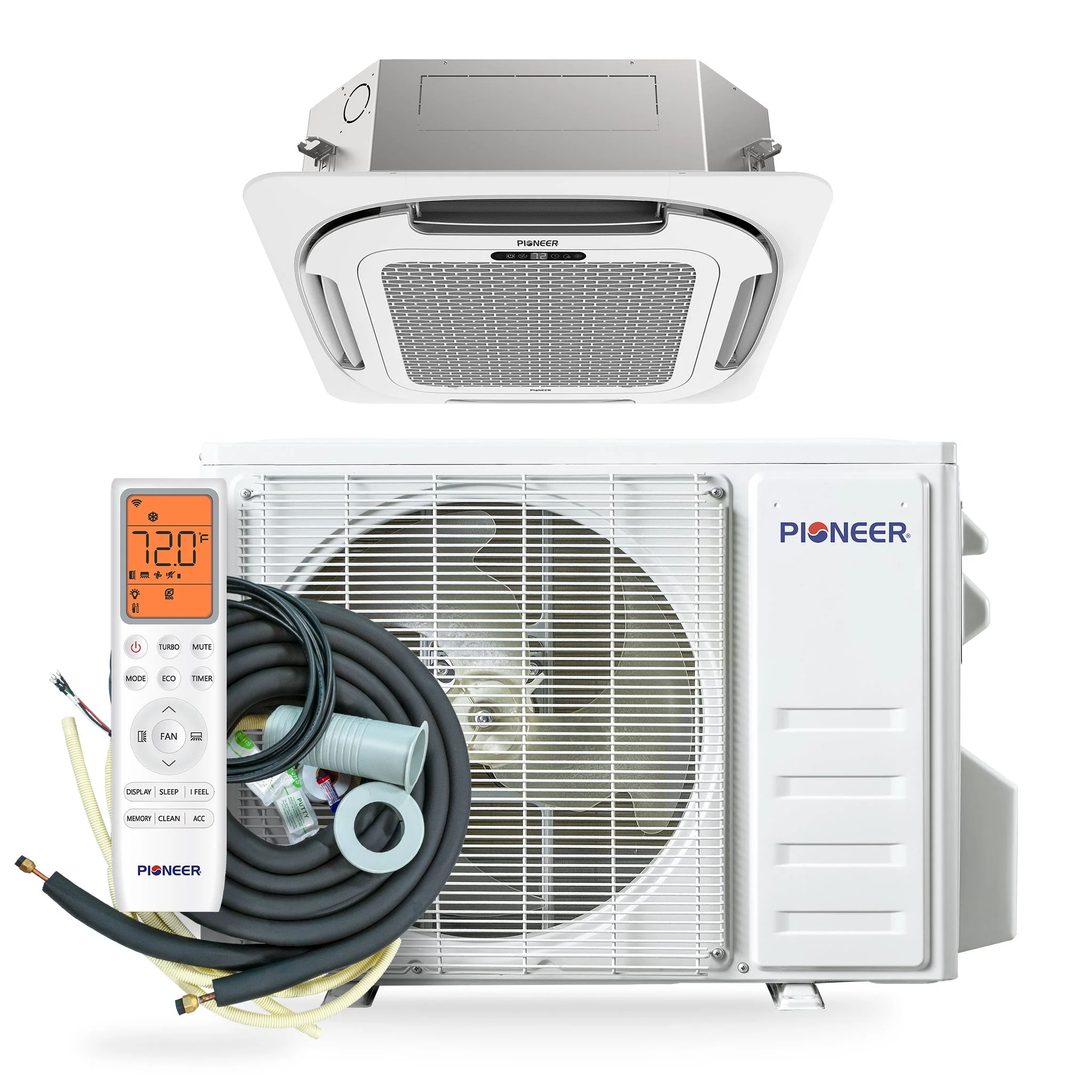 Pioneer® Quantum Ultra™ 12,000 BTU 21 SEER2 230V 8-Way Ceiling Cassette Ductless Mini-Split Air Conditioner Inverter Heat Pump Full Set - Image 3