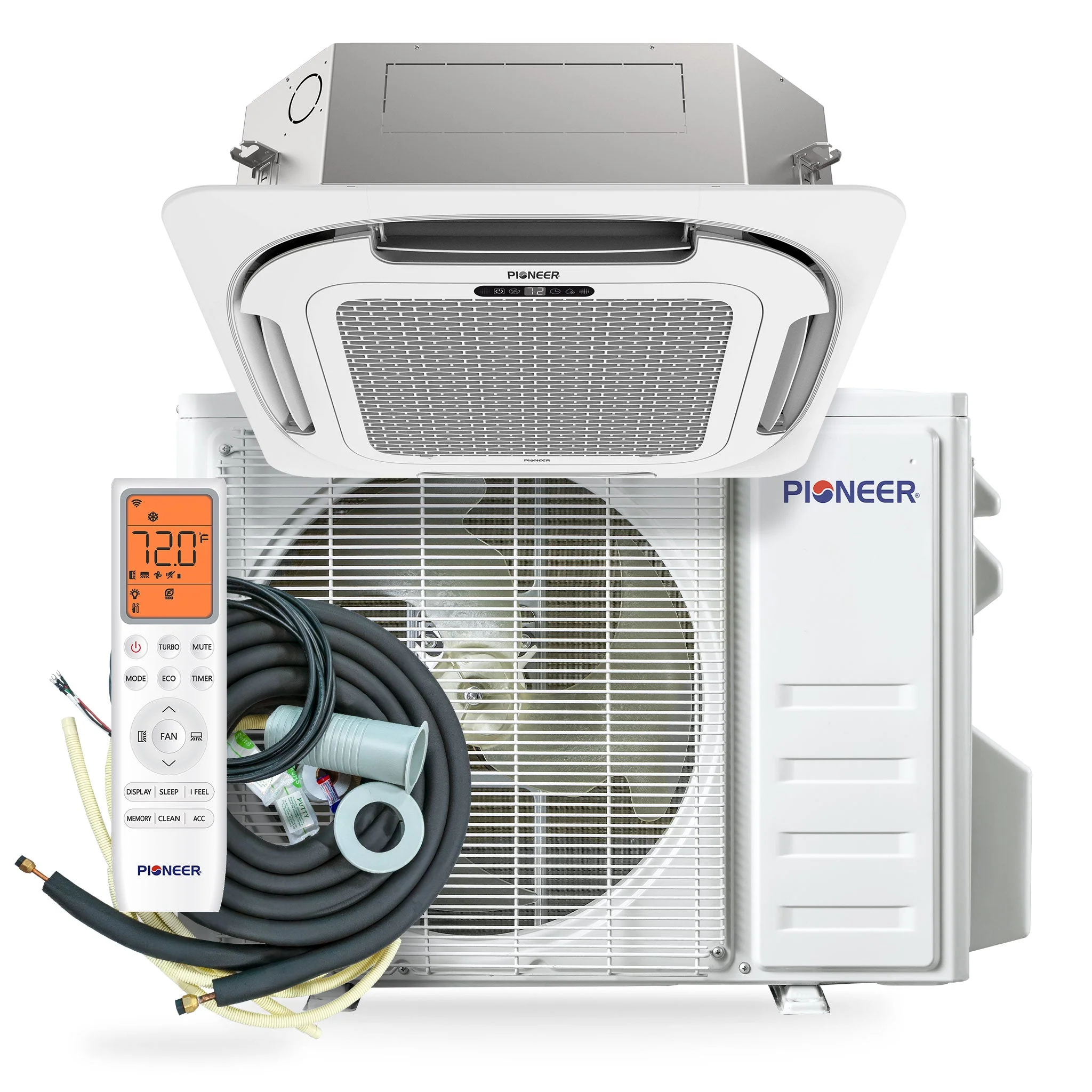Pioneer® Quantum Ultra™ 16,000 BTU 20.5 SEER2 230V 8-Way Ceiling Cassette Ductless Mini-Split Air Conditioner Inverter Heat Pump Full Set - Image 3