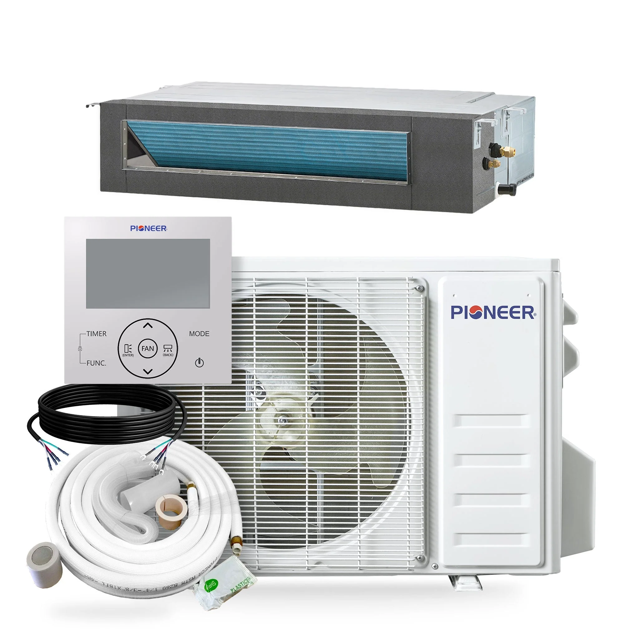 Pioneer® Quantum Ultra™ 9,500 BTU 19.6 SEER2 230V Ceiling Concealed Ducted Mini-Split Air Conditioner Inverter Heat Pump Full Set
