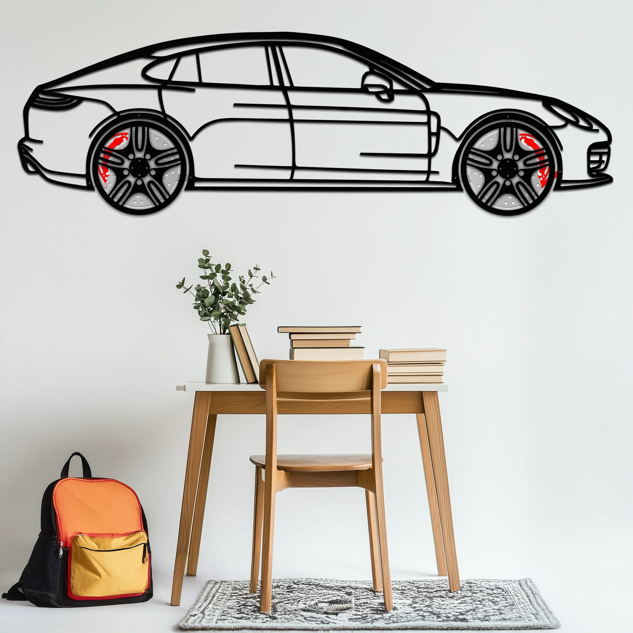 Porsche Taycan Turbo Cross Metal Wall Art – Electric Performance Silhouette with Rotating Wheels-KAFMEKA067 - Image 2