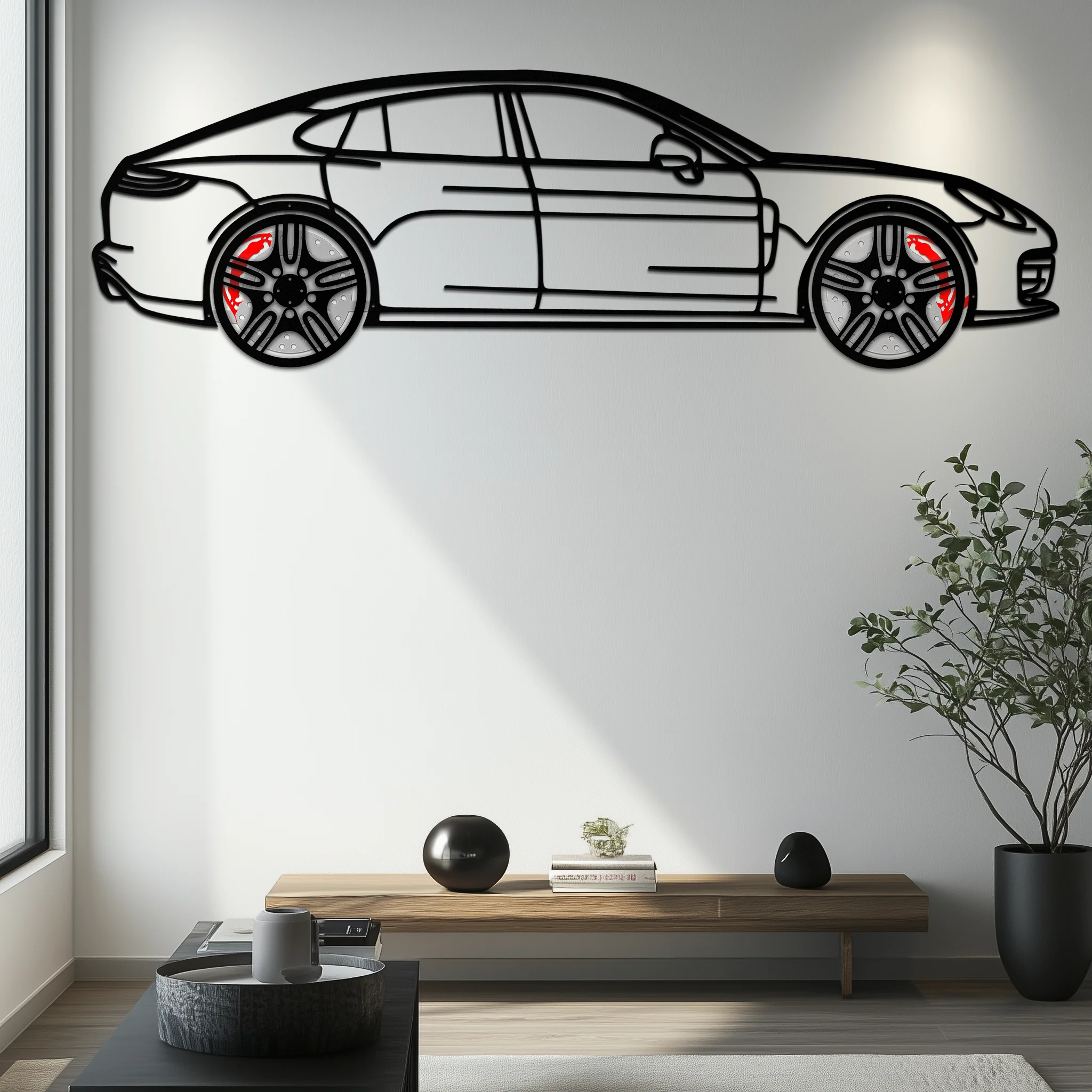 Porsche Taycan Turbo Cross Metal Wall Art – Electric Performance Silhouette with Rotating Wheels-KAFMEKA067 - Image 8