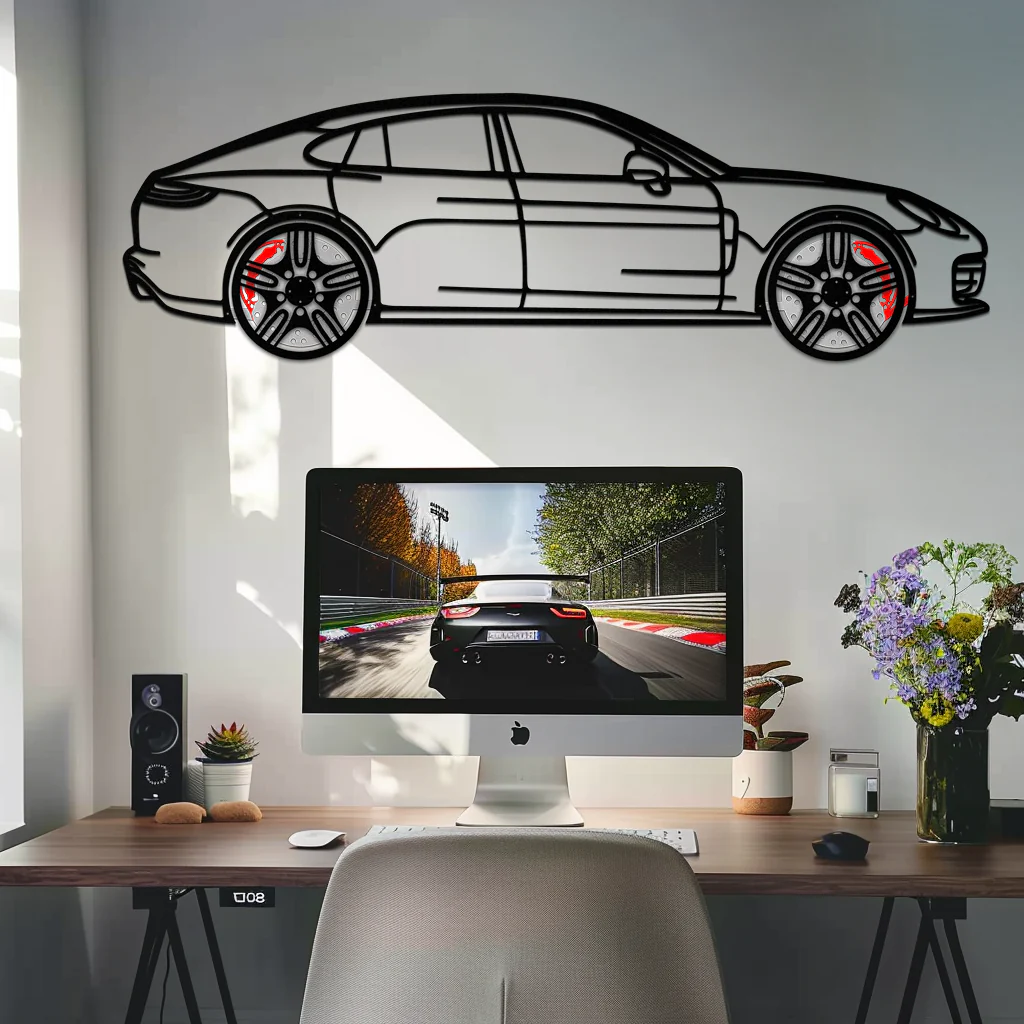 Porsche Taycan Turbo Cross Metal Wall Art – Electric Performance Silhouette with Rotating Wheels-KAFMEKA067 - Image 9