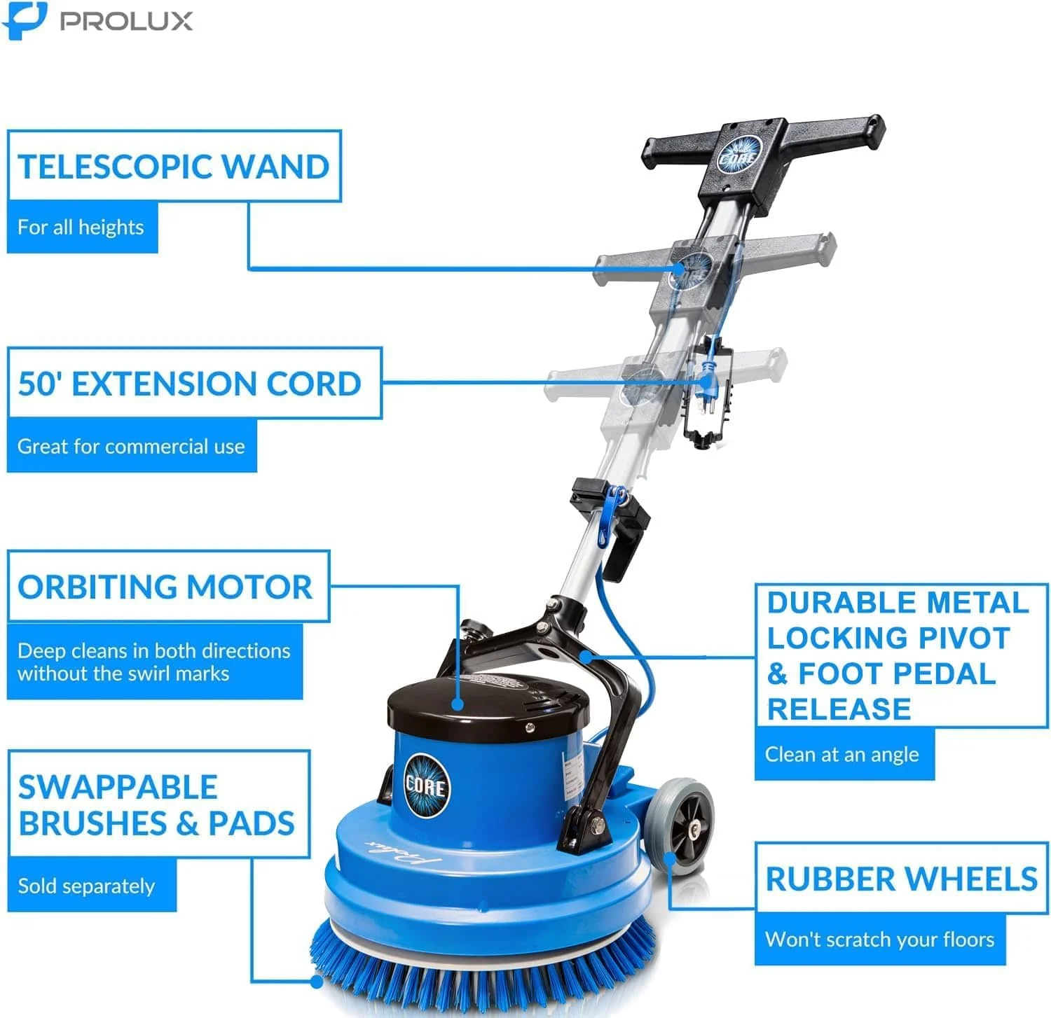 Prolux Core 15" Heavy Duty Single Pad Commercial Polisher Floor Buffer Machine Scrubber - Image 4