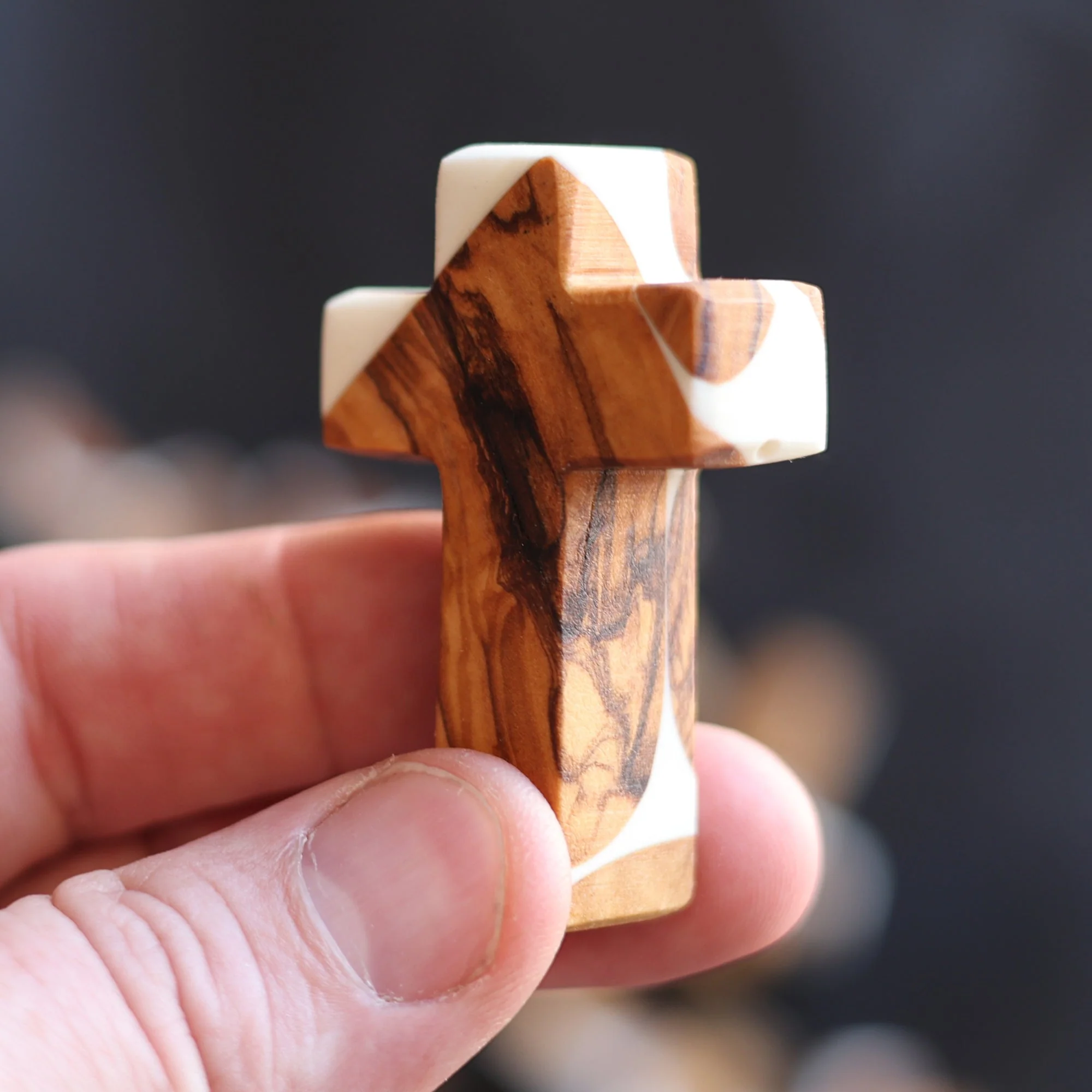 Reclaimed Olive & Resin Pocket Crosses - Image 3