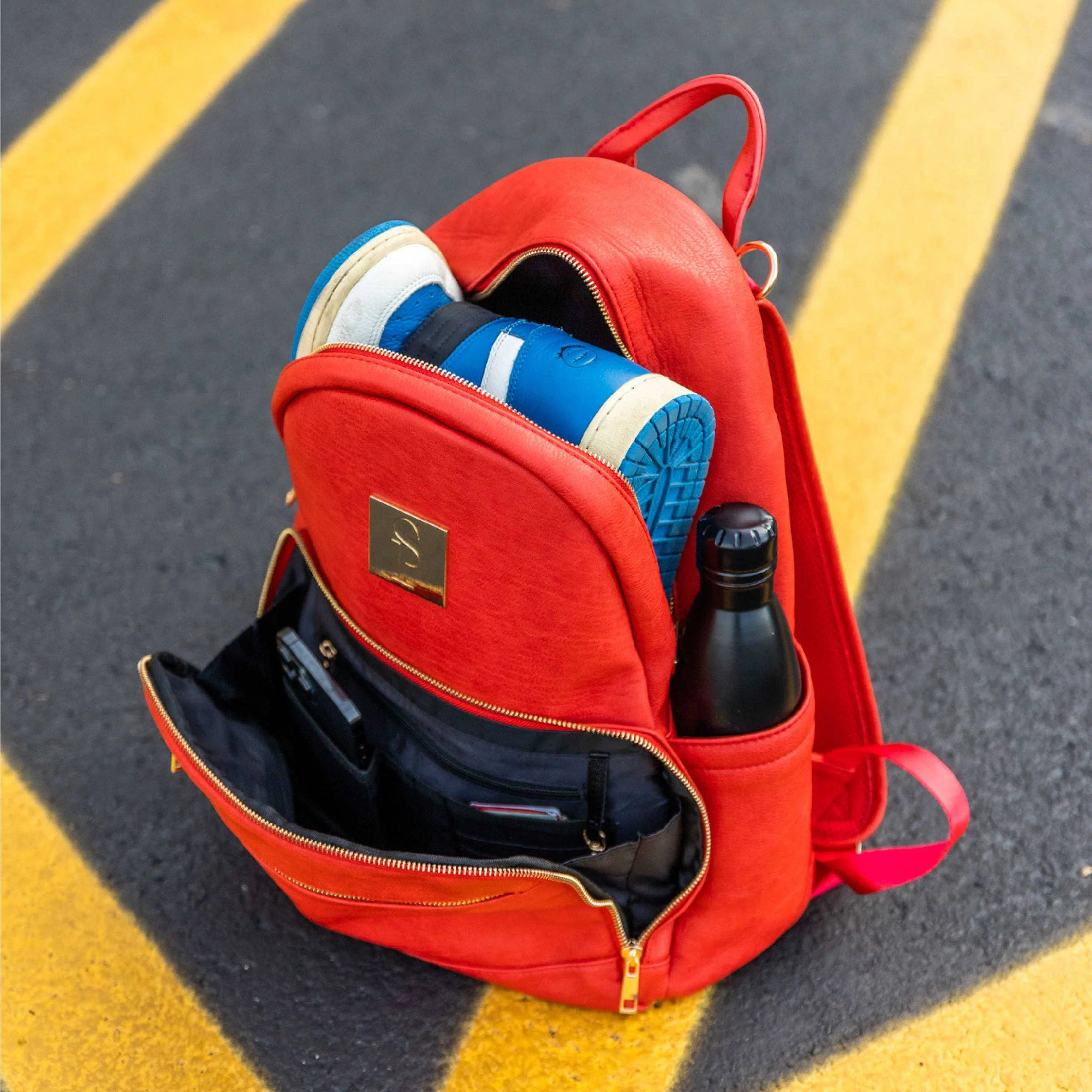 Red Leather Carrier Backpack - Image 4