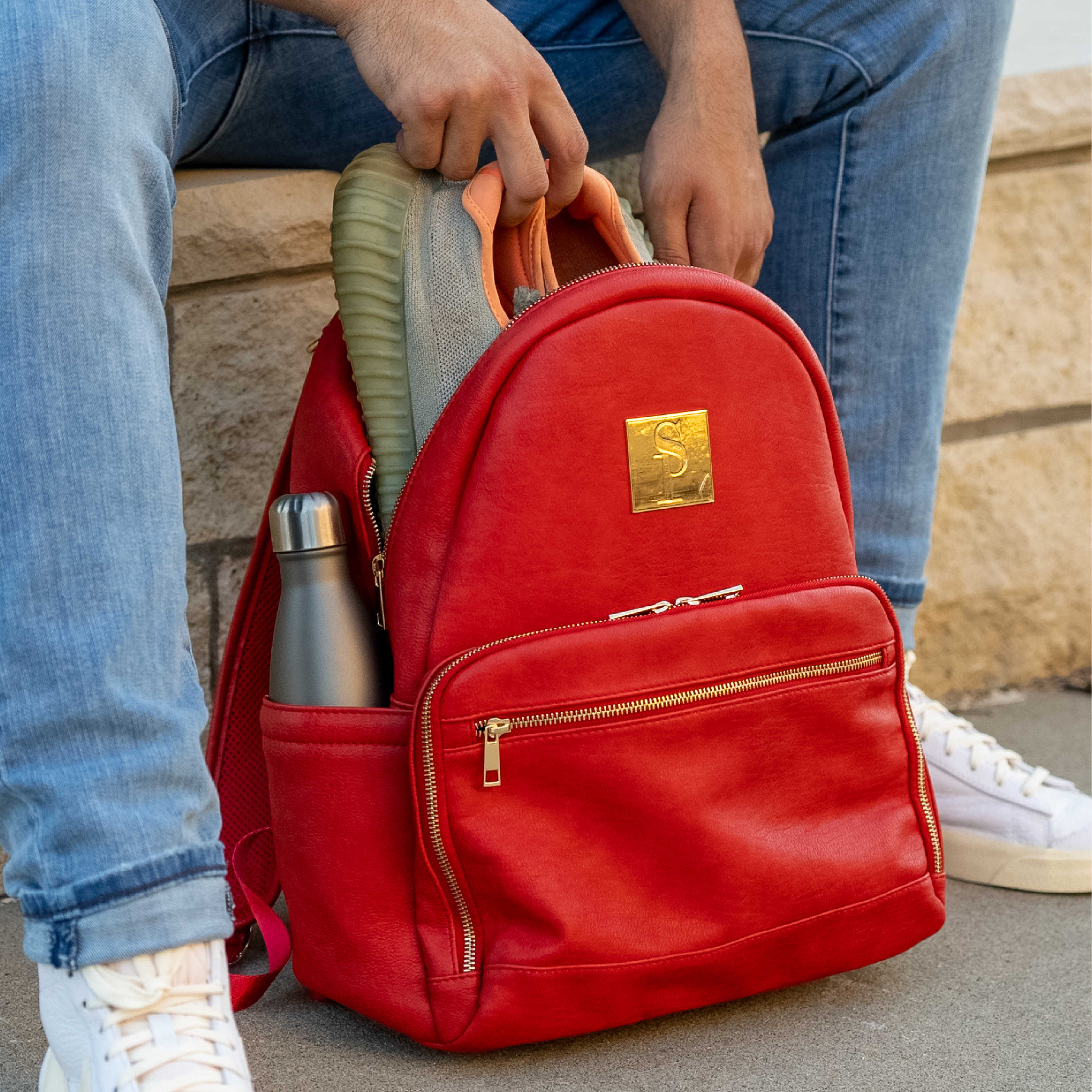 Red Leather Carrier Backpack - Image 6