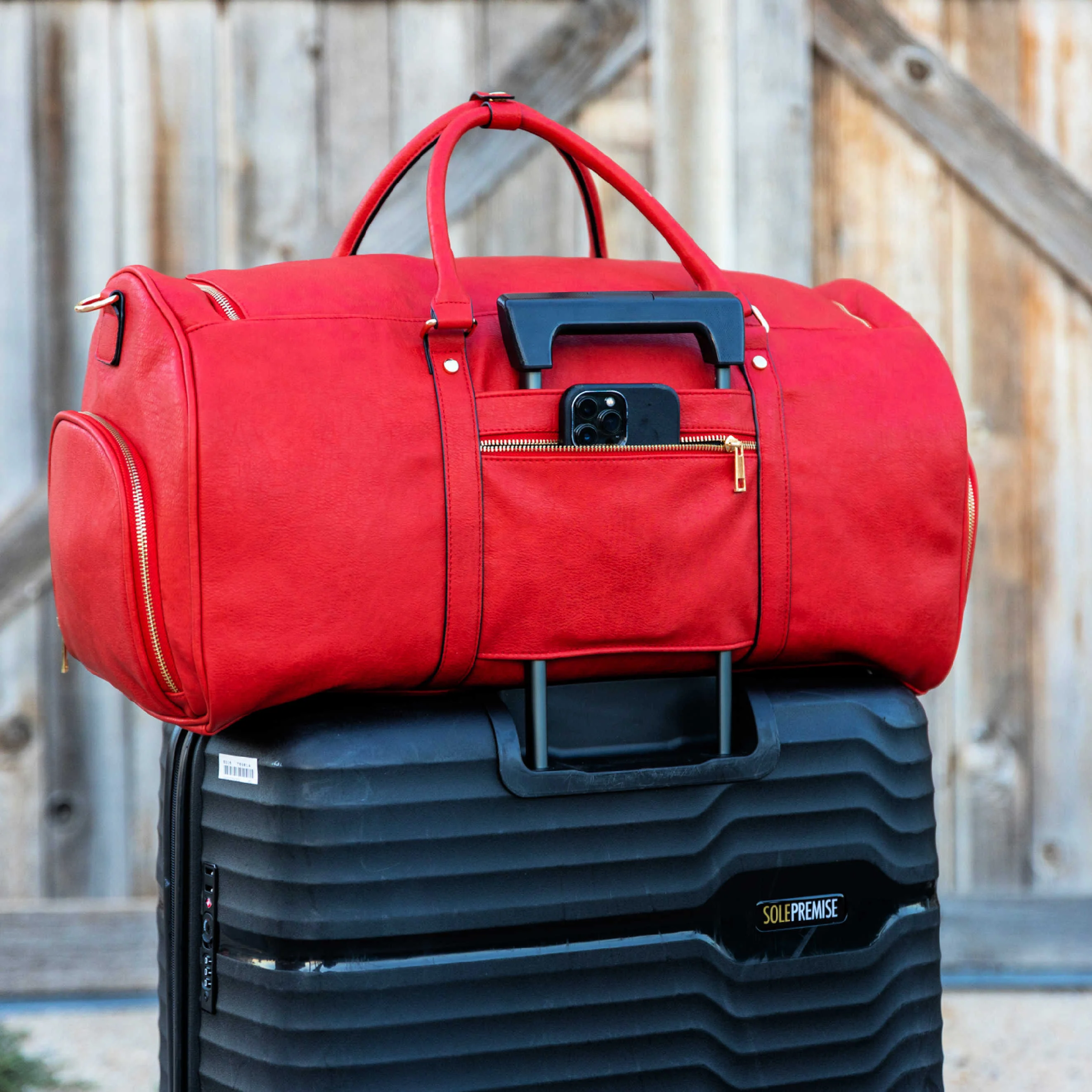Red Tumbled Leather Weekender Duffle Bag - Image 3