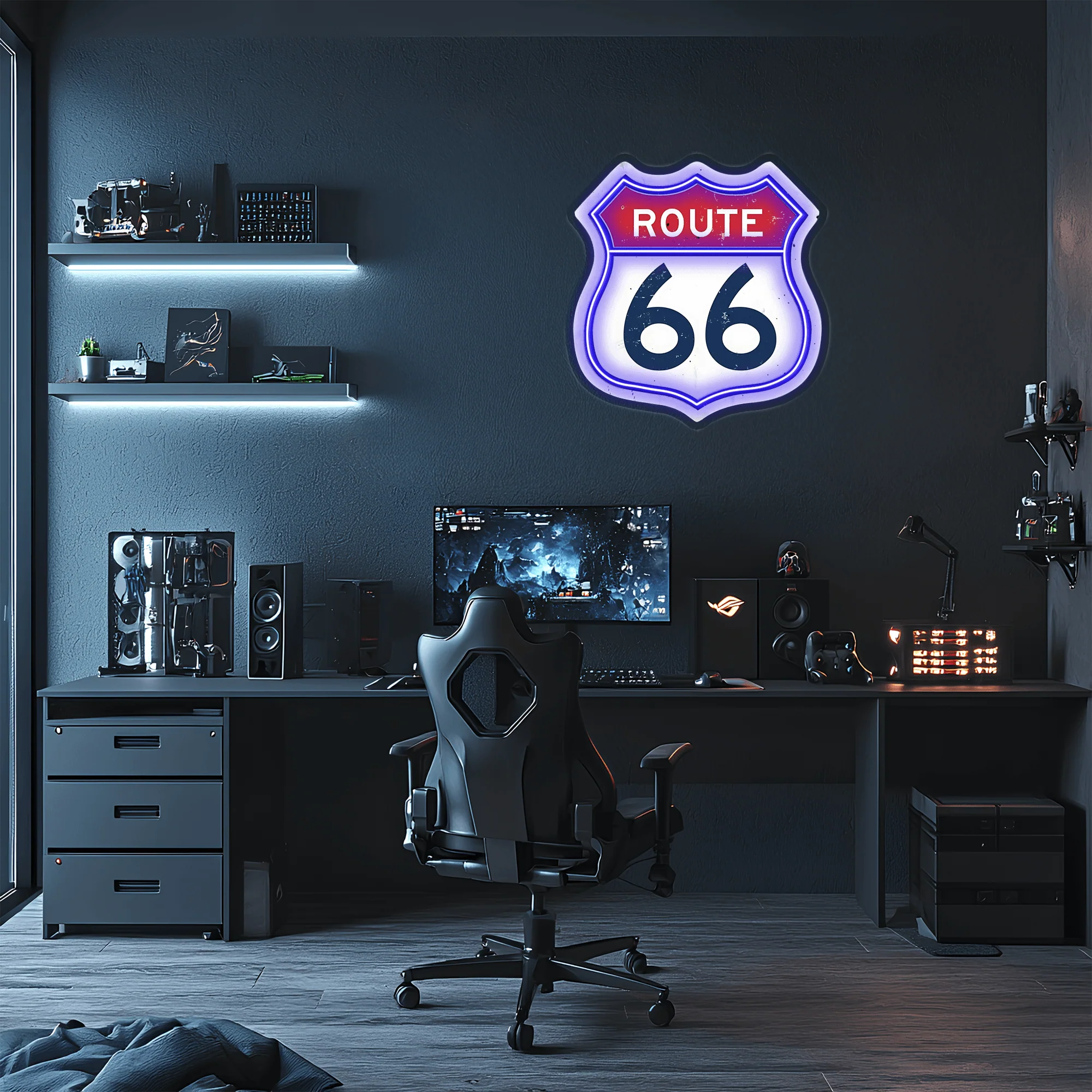 Route 66  Plexiglass Neon Art, Route 66   Neon Sign, Neon Light Sign, Neon Wall Art - Image 2