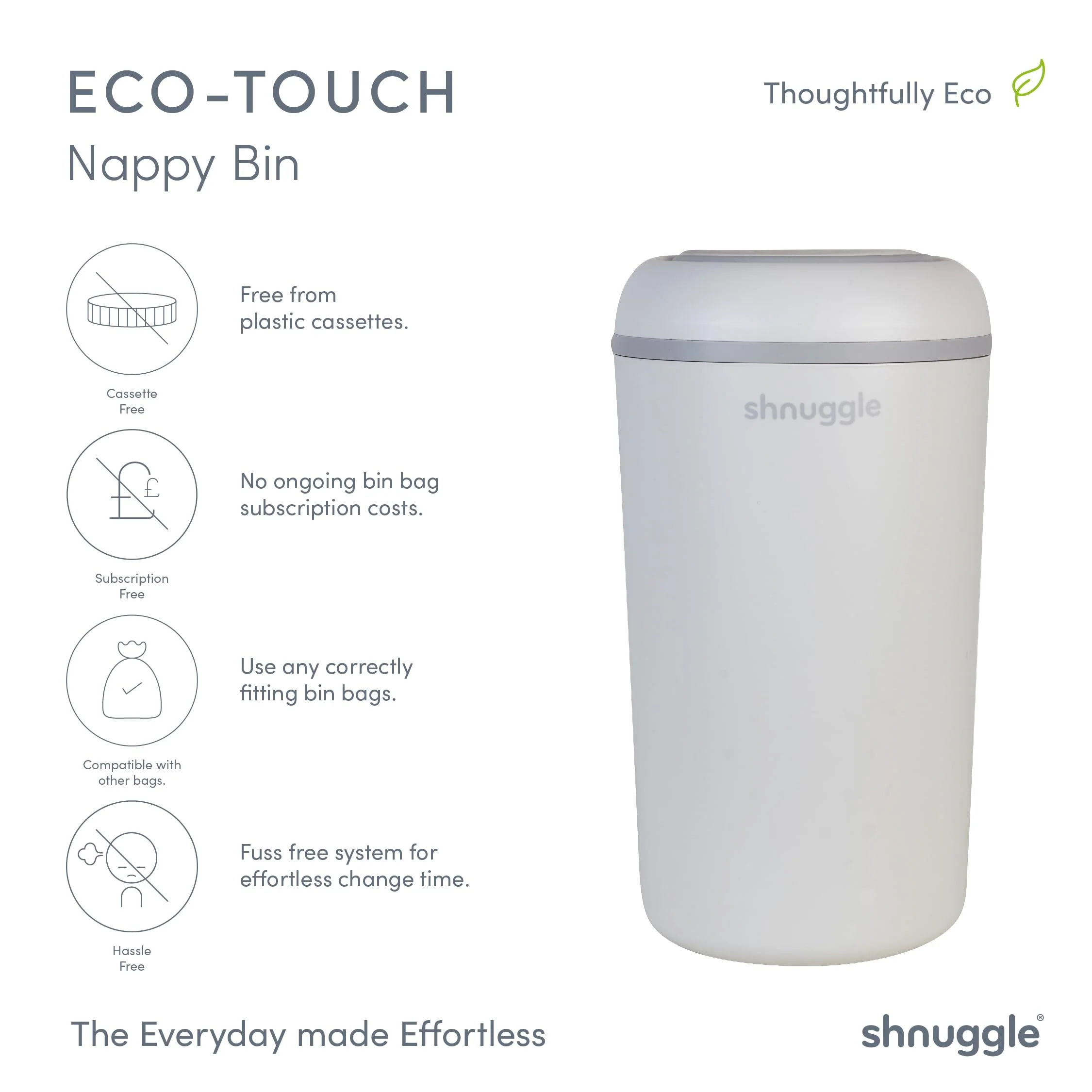 Shnuggle Eco-Touch Nappy Bin Diaper Pail + 30 Better Bag Liners - Image 10