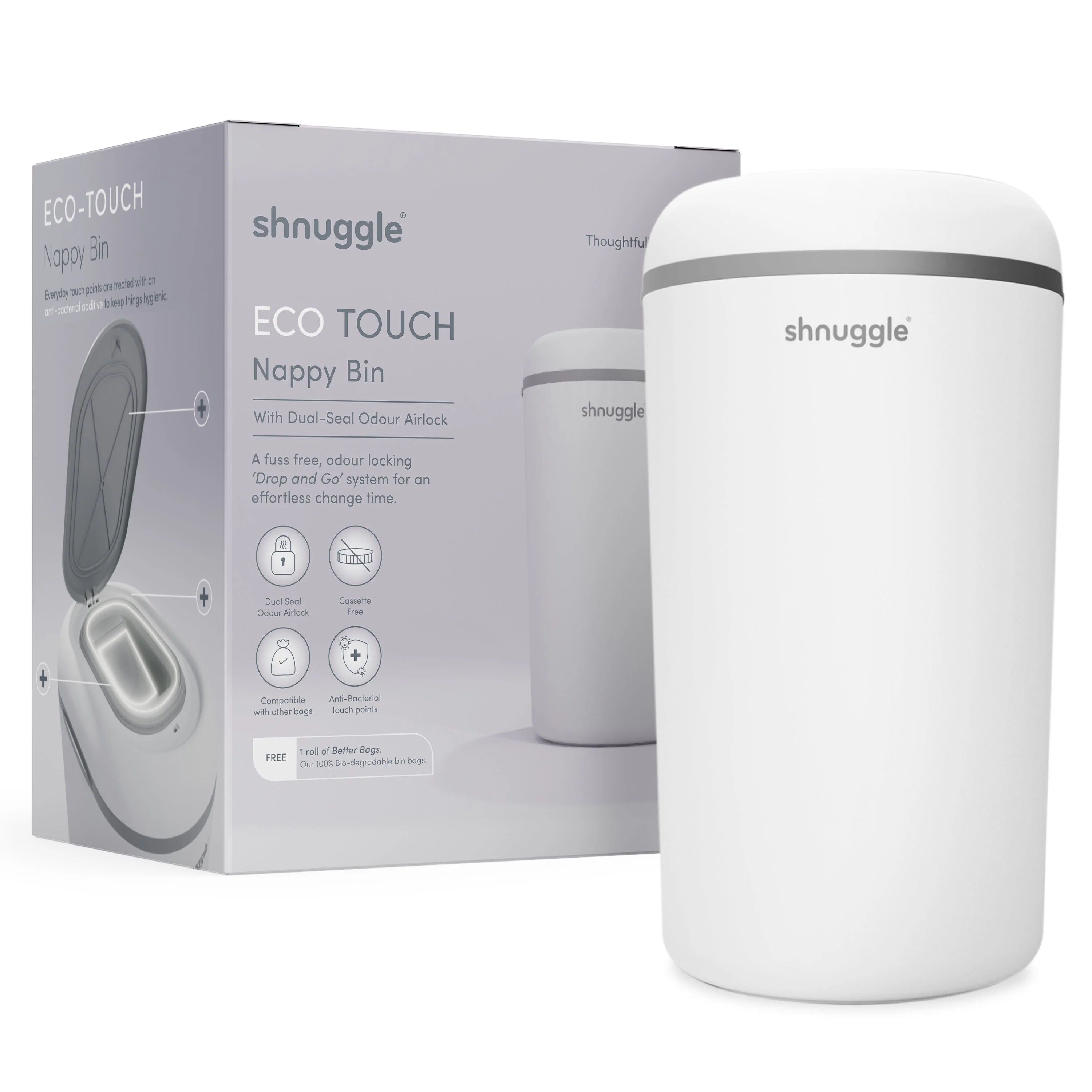 Shnuggle Eco-Touch Nappy Bin Diaper Pail + 30 Better Bag Liners - Image 2