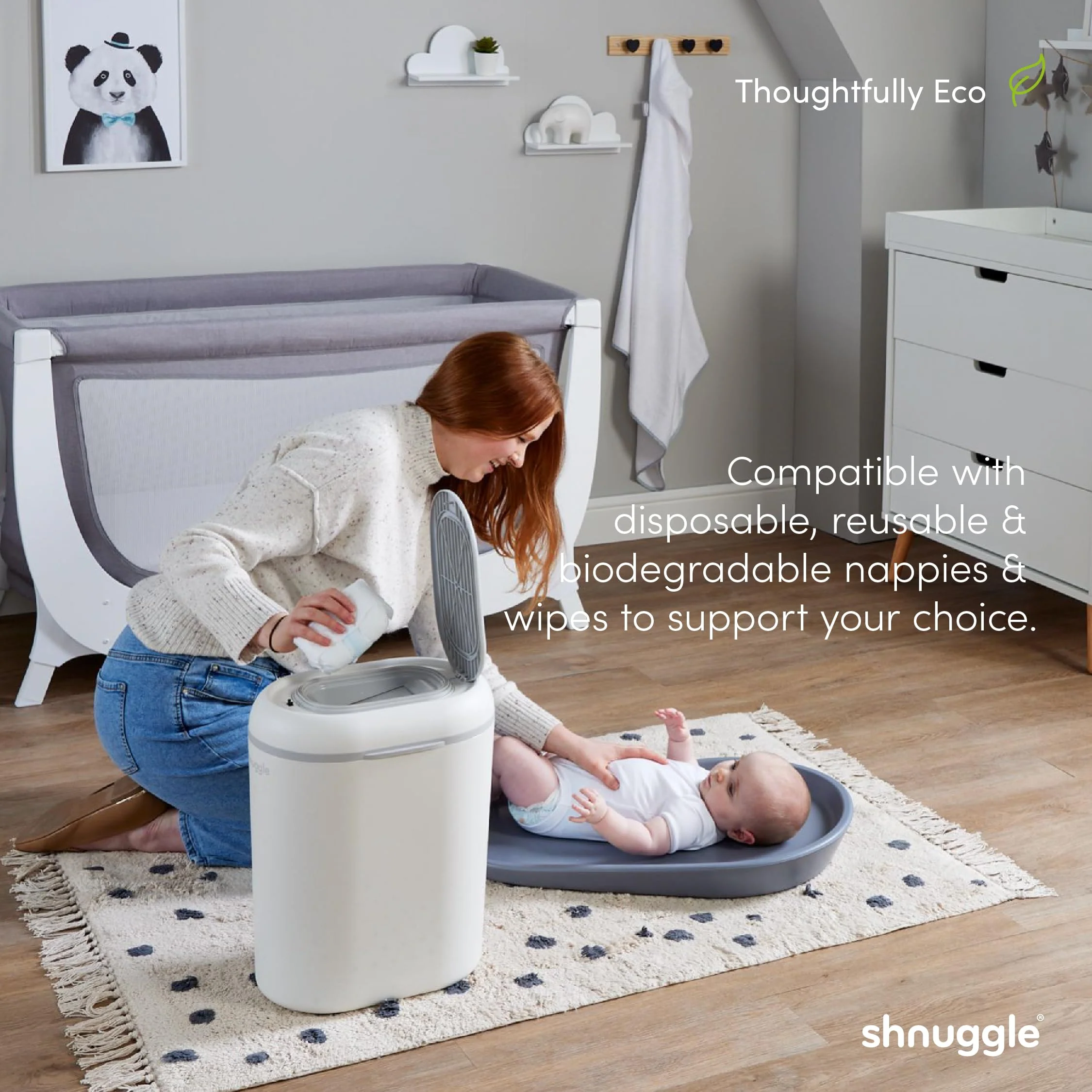 Shnuggle Eco-Touch Nappy Bin Diaper Pail + 30 Better Bag Liners - Image 3
