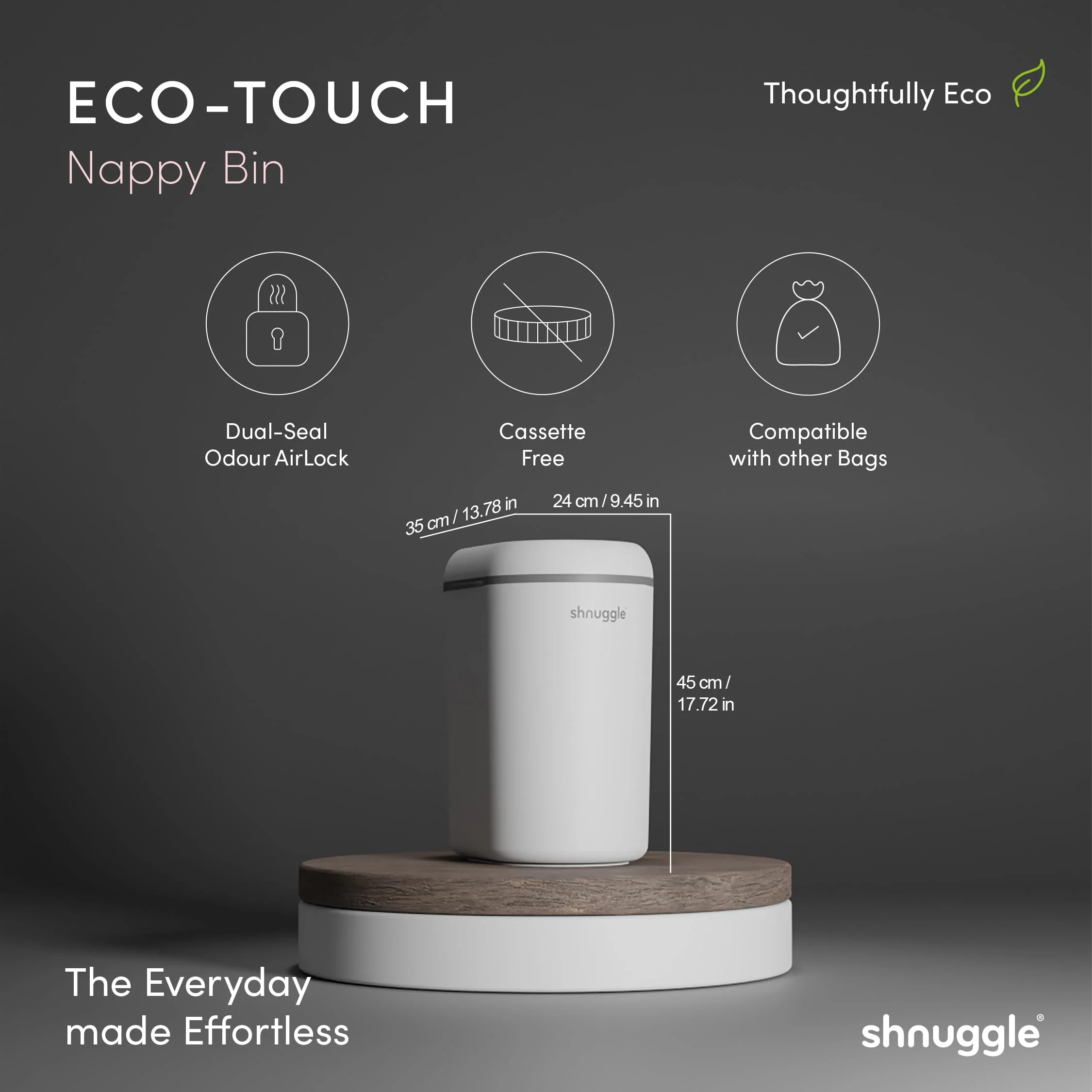 Shnuggle Eco-Touch Nappy Bin Diaper Pail + 30 Better Bag Liners - Image 7