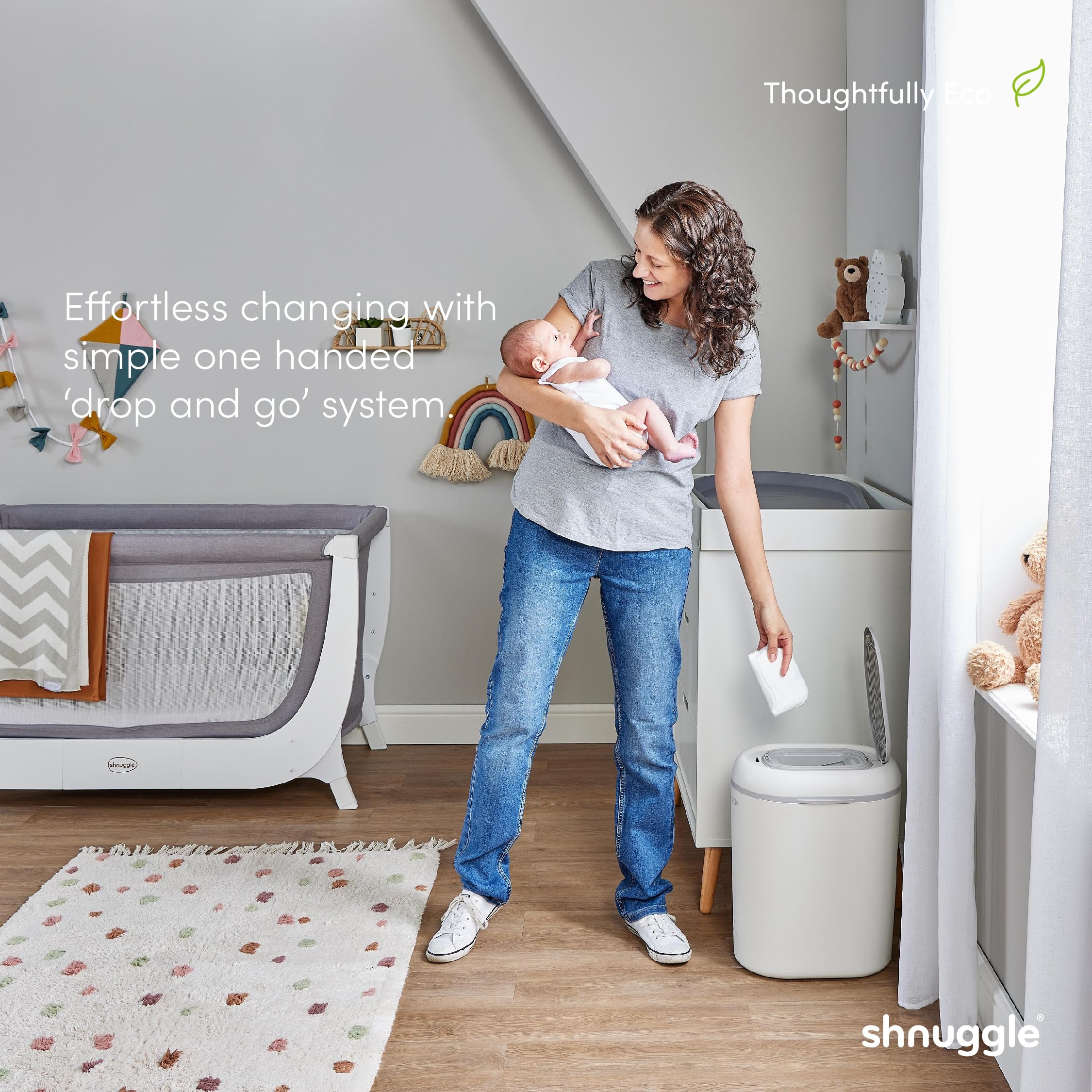 Shnuggle Eco-Touch Nappy Bin Diaper Pail + 30 Better Bag Liners - Image 8