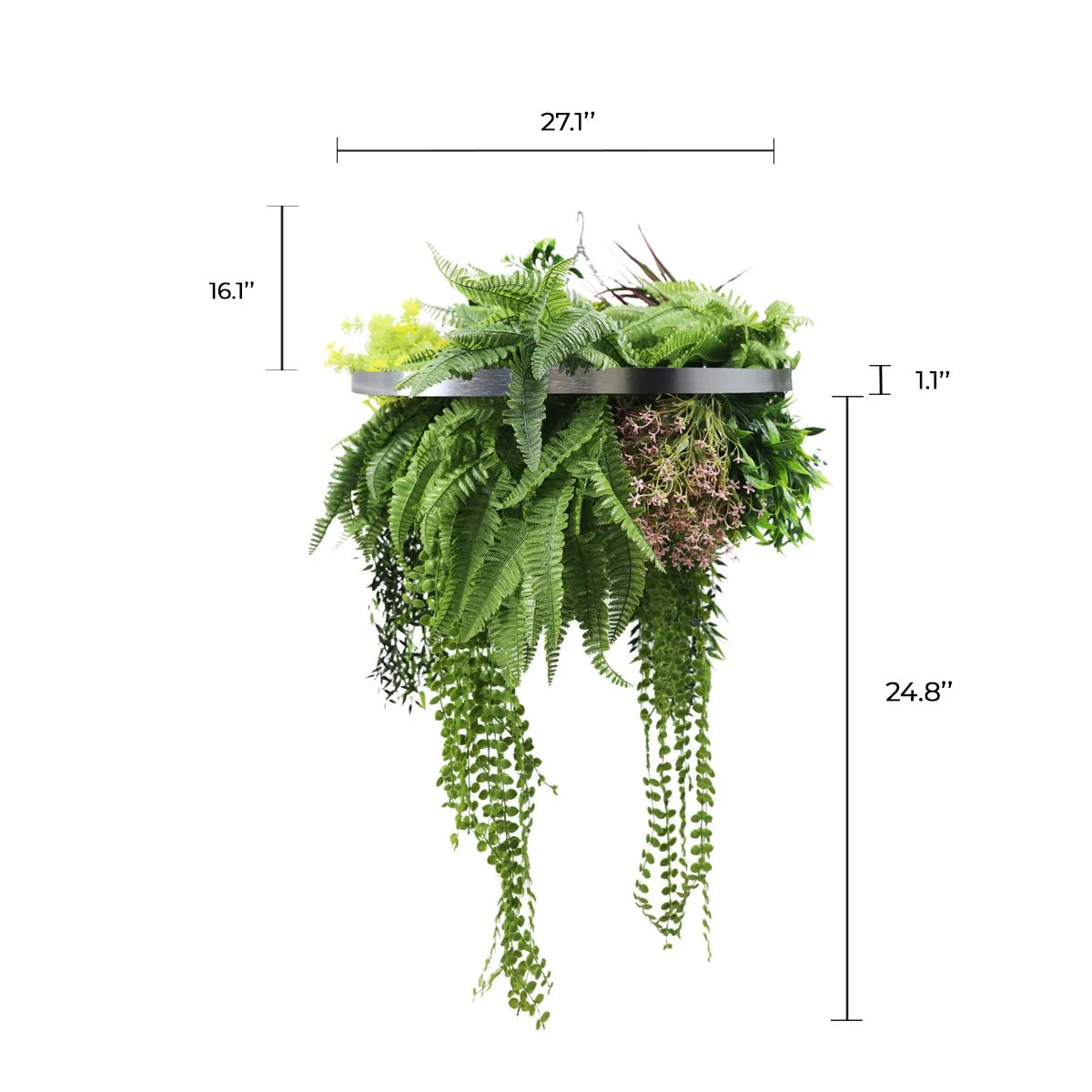 Silver Framed Roof Hanging Disc With Tropical Foliage Mix and Draping Stems UV Resistant Medium - Image 2