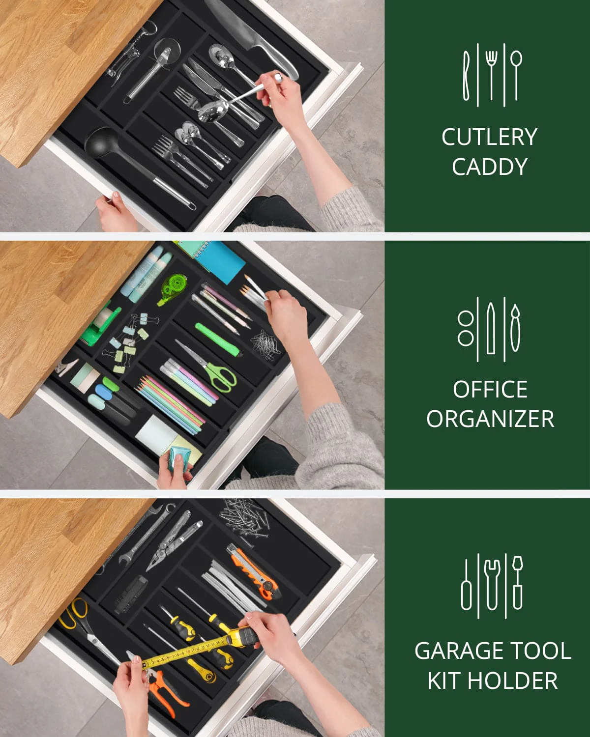 Silverware Drawer Organizer, Black (9 Slots) - Image 4