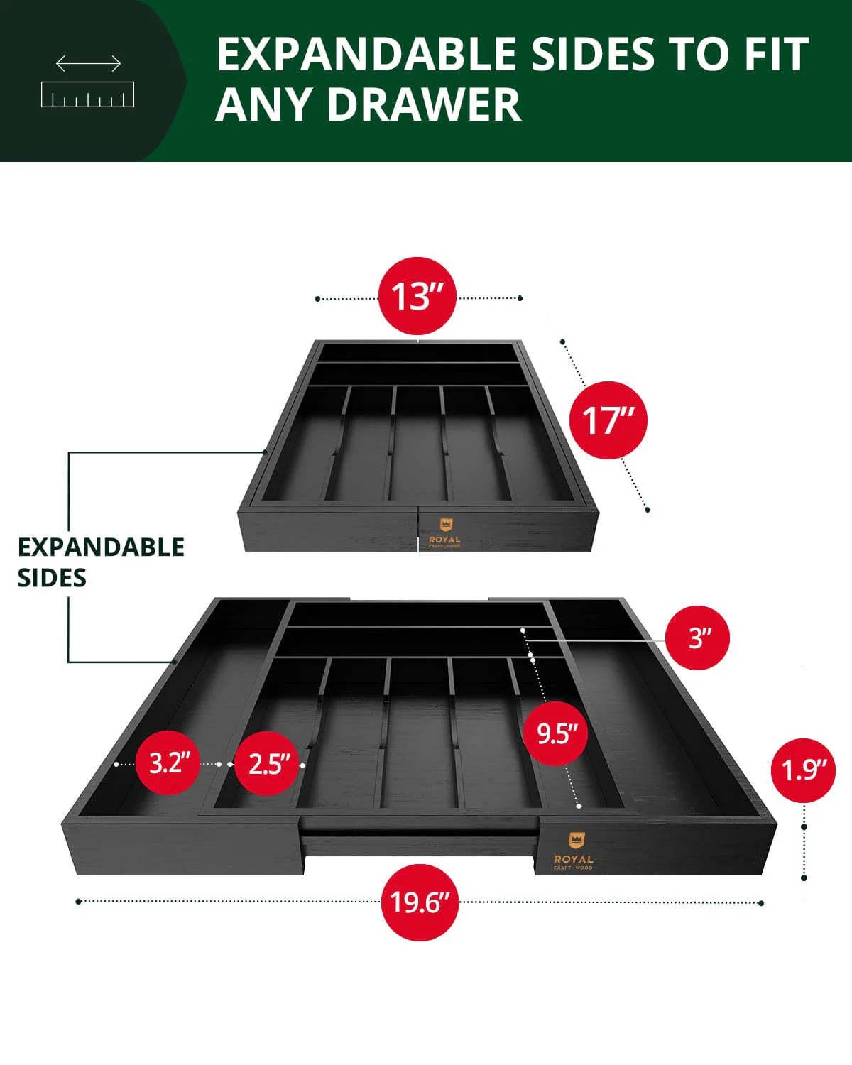Silverware Drawer Organizer, Black (9 Slots) - Image 9