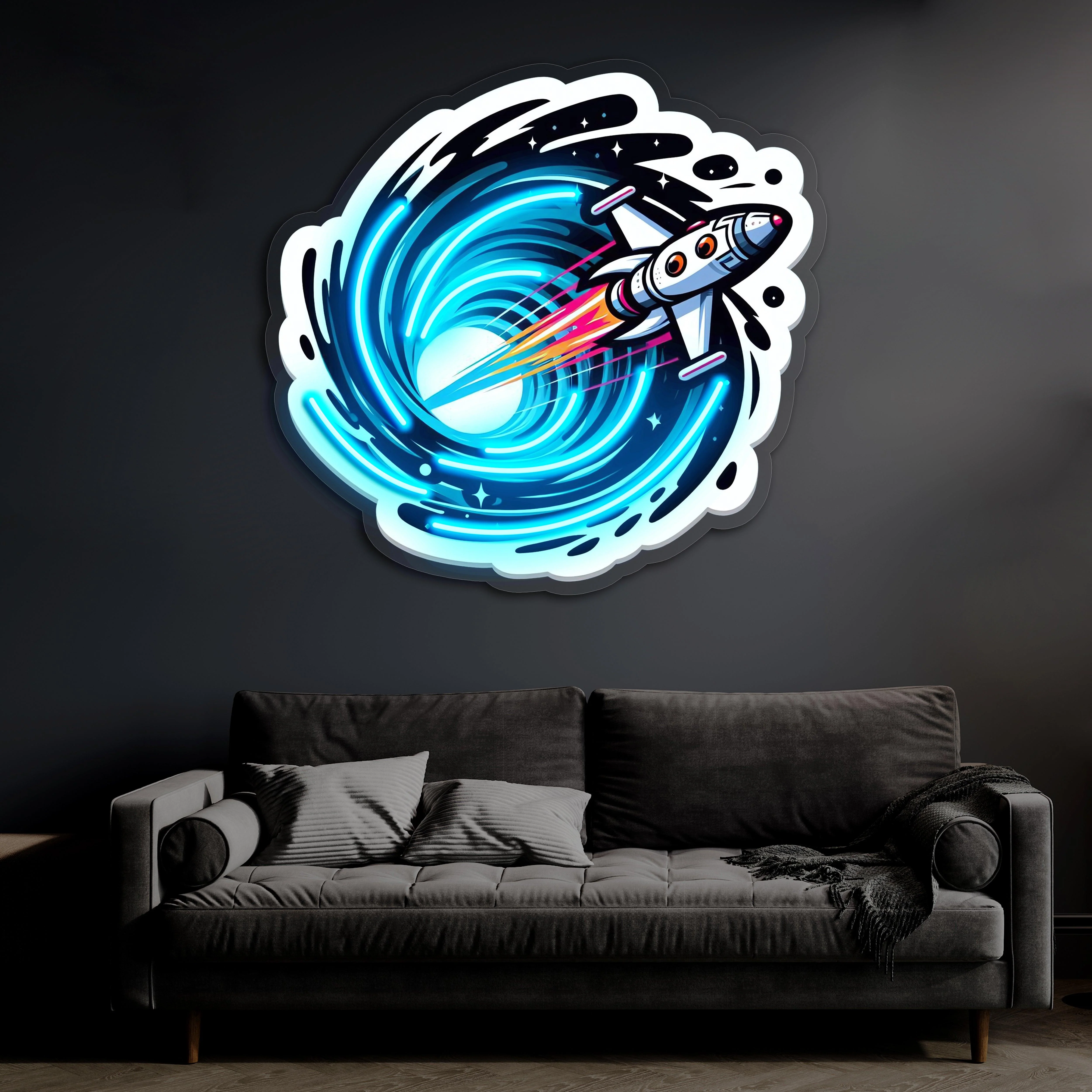 Space Jet UV Printed Neon, Neon Wall Art, Neon Light Sign, UV Print Neon Sign - Image 2