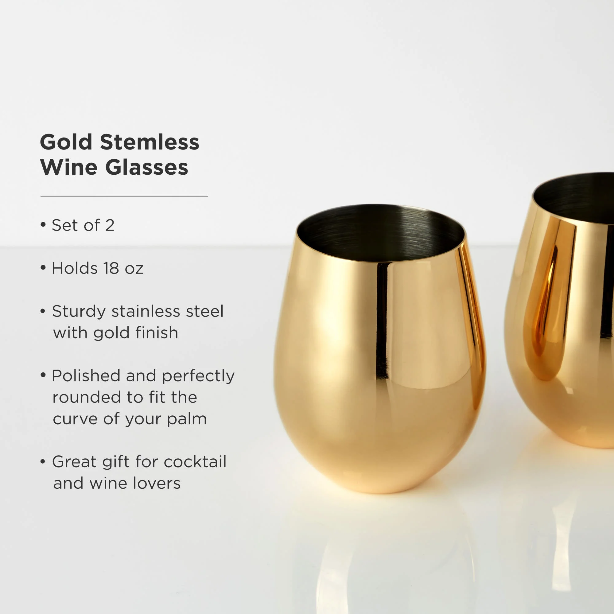 Stainless Steel Stemless Wine Glasses in Gold Set of 2 - Image 5