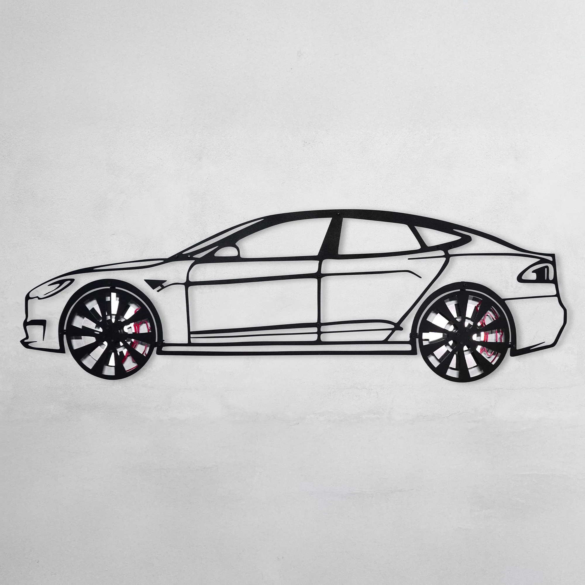 Tesla Model S Wall Art – Electric Car Steel Silhouette with Spinning Wheels-KAFMEKA045