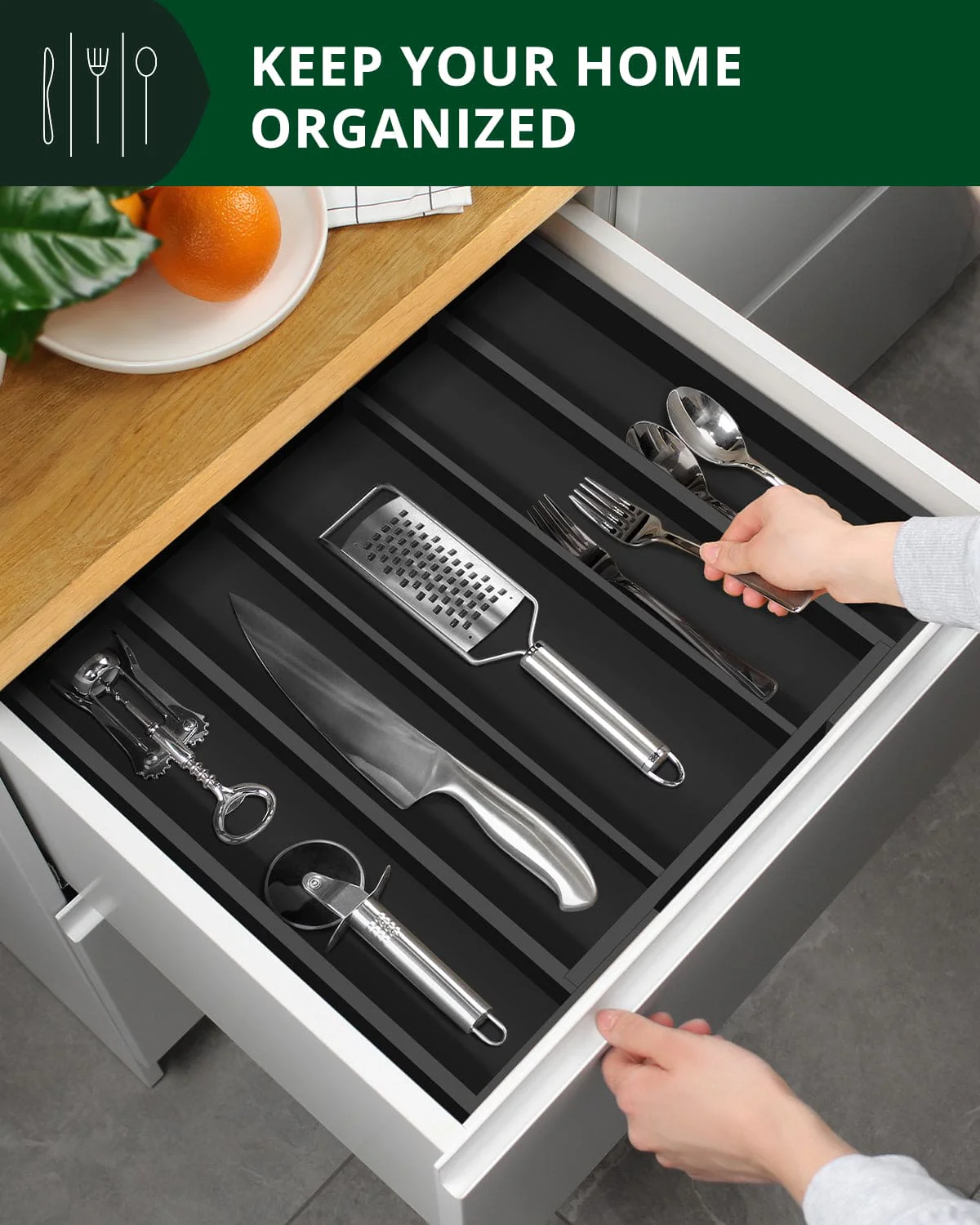 Utensil Drawer Organizer, Black (5 Slots) - Image 6